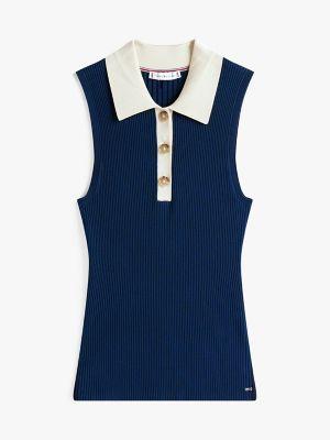 Sleeveless Ribbed Polo Sweater Product Image