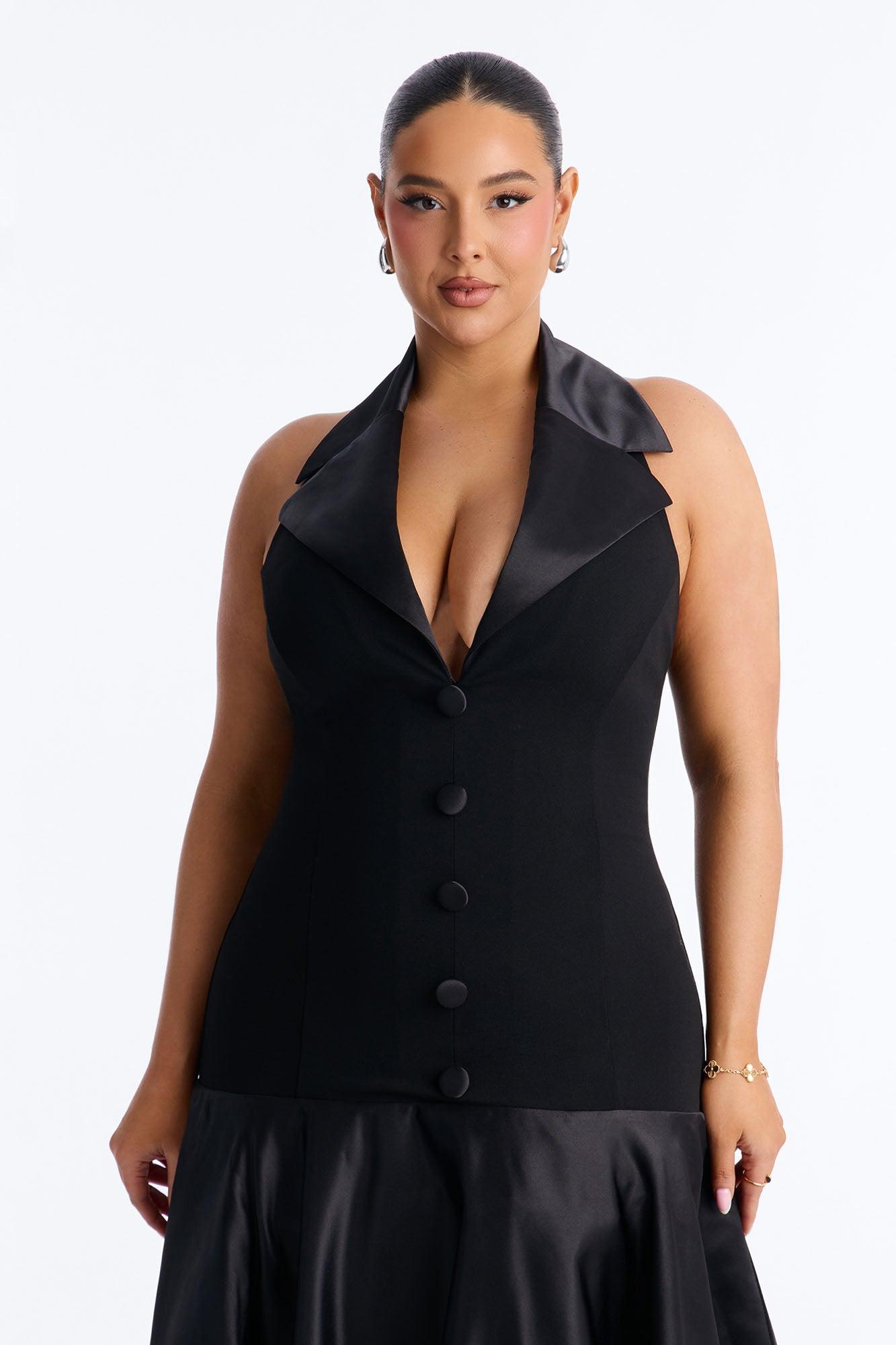 Georgia Tailored Satin Gown - Black Female Product Image