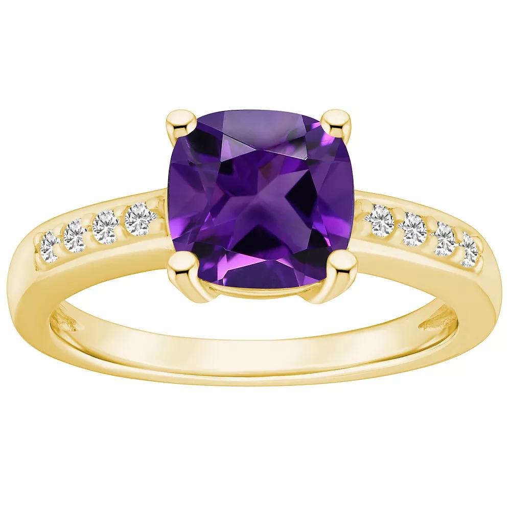 Alyson Layne 14k Gold Cushion Amethyst & 1/8 Carat T.W. Diamond Ring, Women's, Size: 10 Product Image