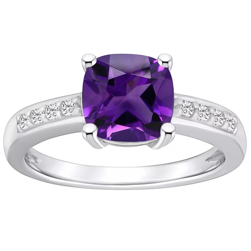Alyson Layne 14k White Gold Cushion Amethyst & 1/8 Carat T.W. Diamond Ring, Women's Product Image