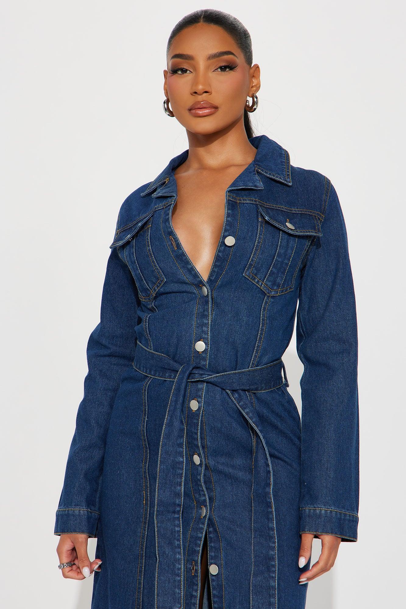 Denim Delight Midi Shirt Dress - Dark Denim Product Image
