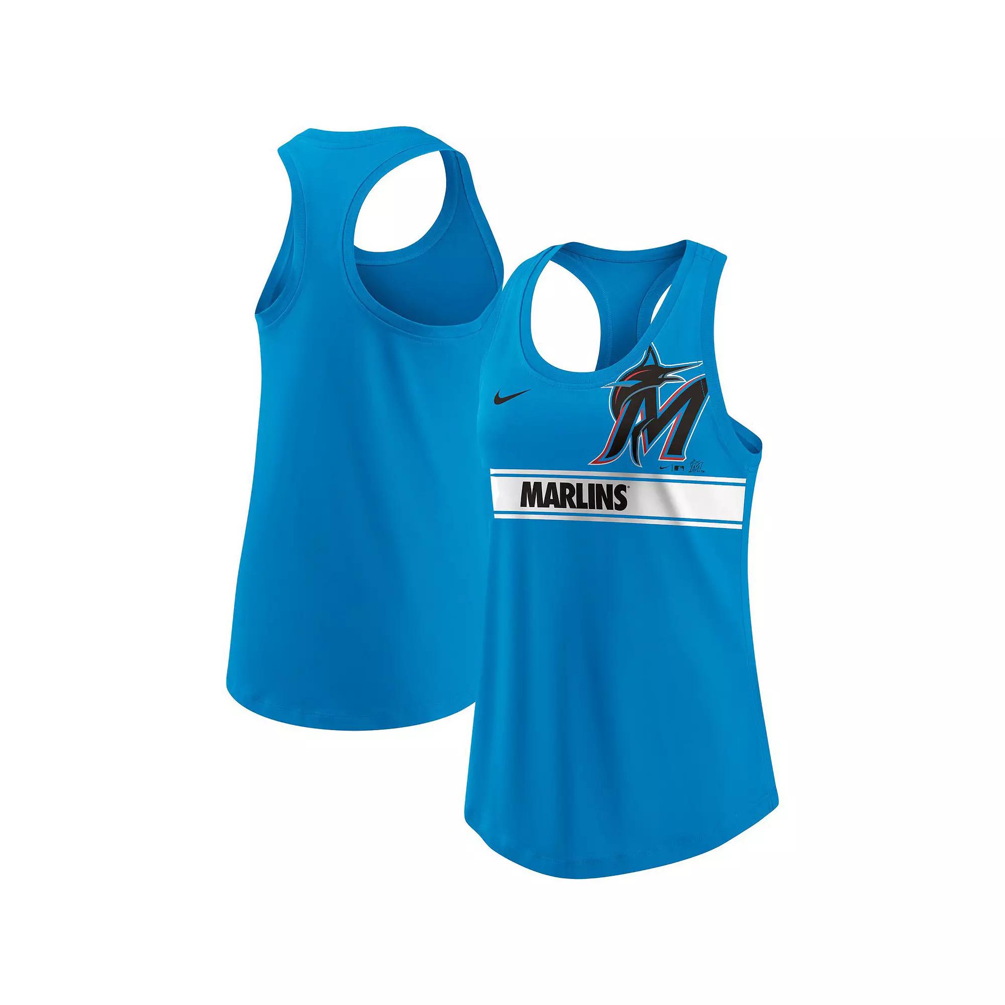 Women's Nike Blue Miami Marlins Cropped Logo Performance Racerback Tank Top,  Product Image