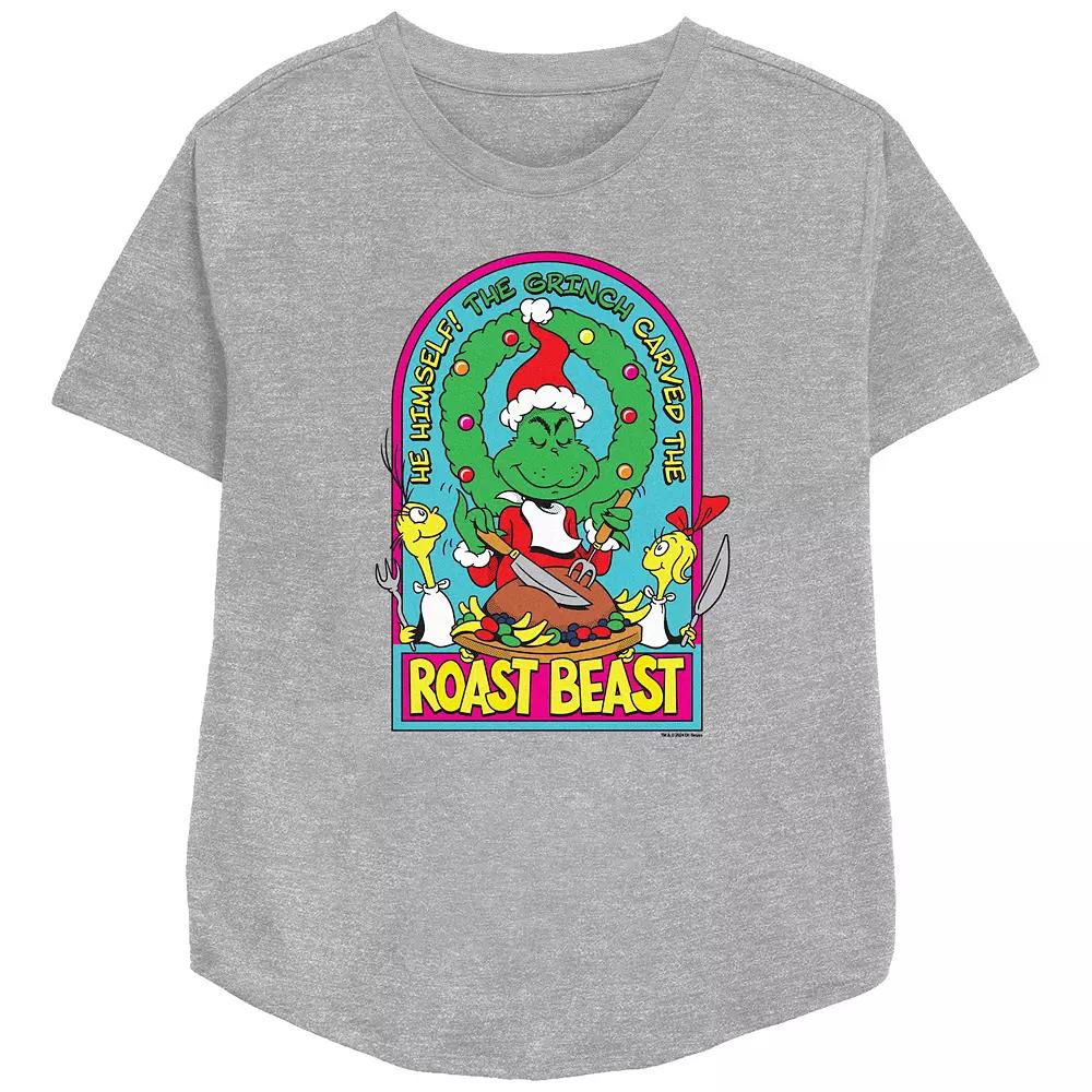 Womens Dr. Seuss Grinch Roast Beast Relaxed Fit Graphic Tee Athletic Grey Product Image