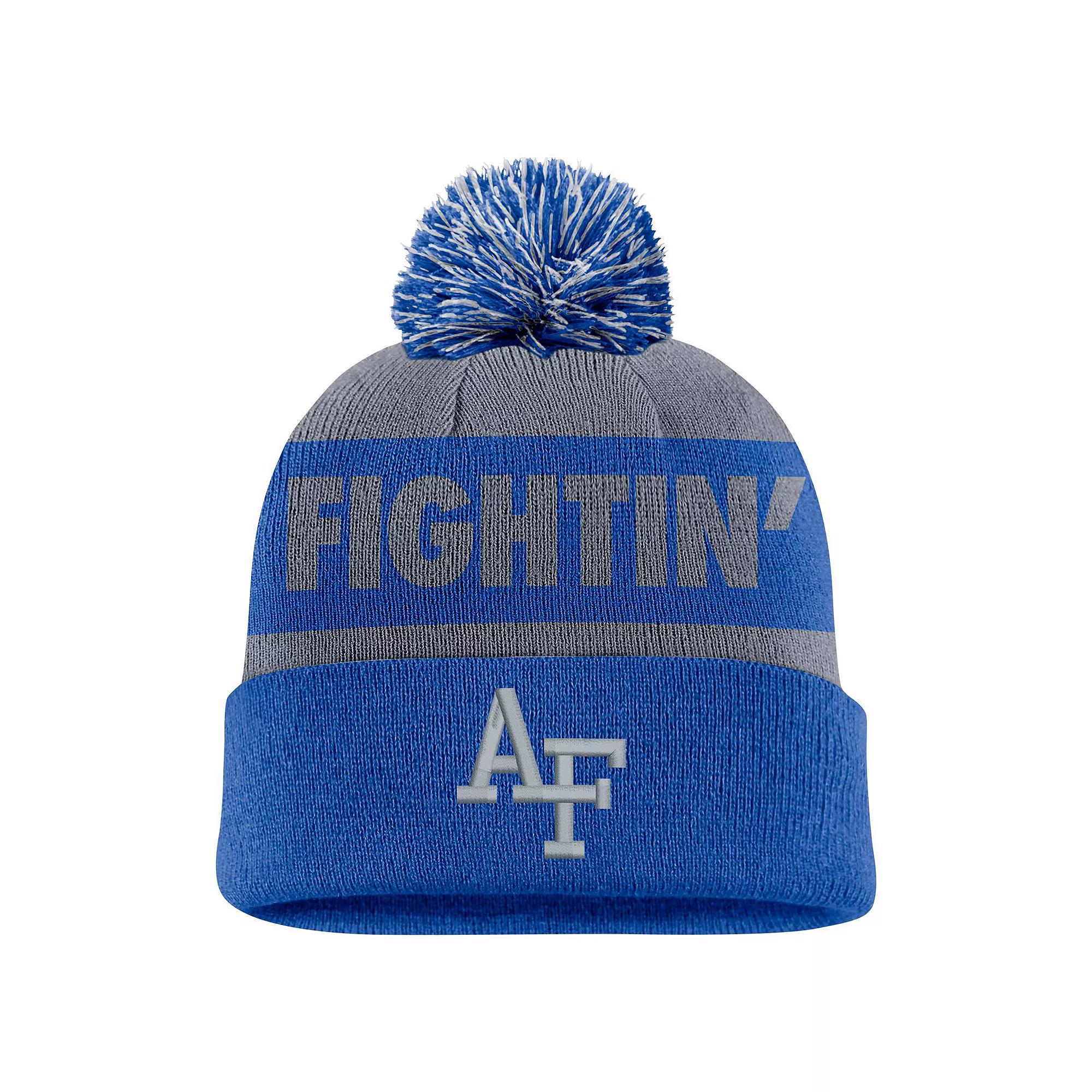 Men's Nike Gray/Royal Air Force Falcons Peak Stripe Cuffed Knit Hat with Pom, Afa Grey Product Image