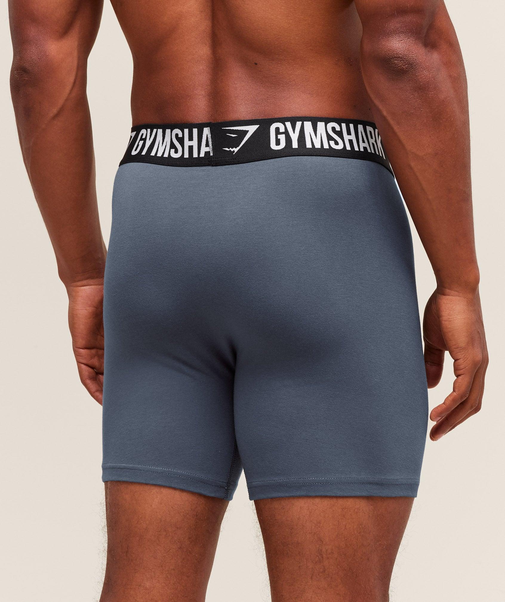 Gymshark Long Boxer Brief 3PK - Denim Grey/Titanium Blue/Black Male Product Image