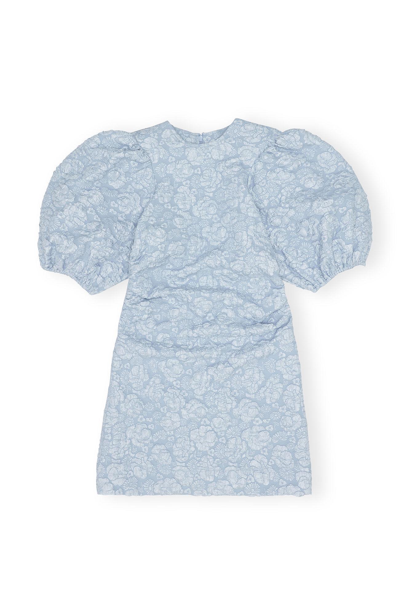 Stretch Jacquard Puff Sleeves Mini Dress Product Image