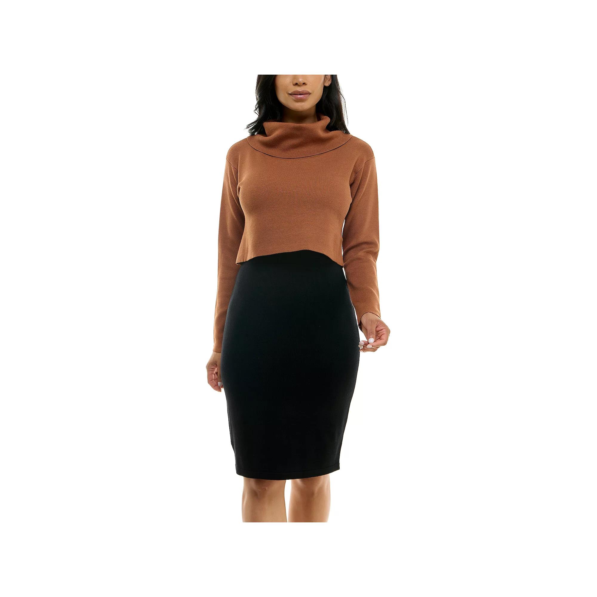 Women's Nina Leonard Colorblock Cowl Neck Sweater Dress,  Product Image
