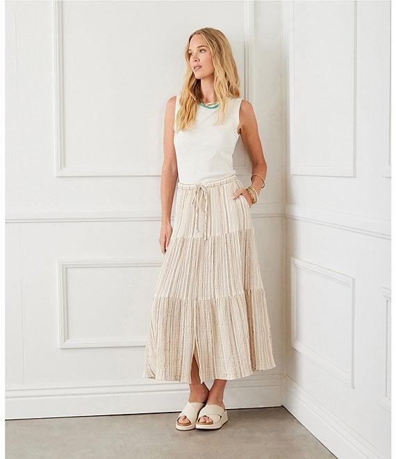 Karen Kane Gold Metallic Stripe Tiered Midi Skirt Product Image