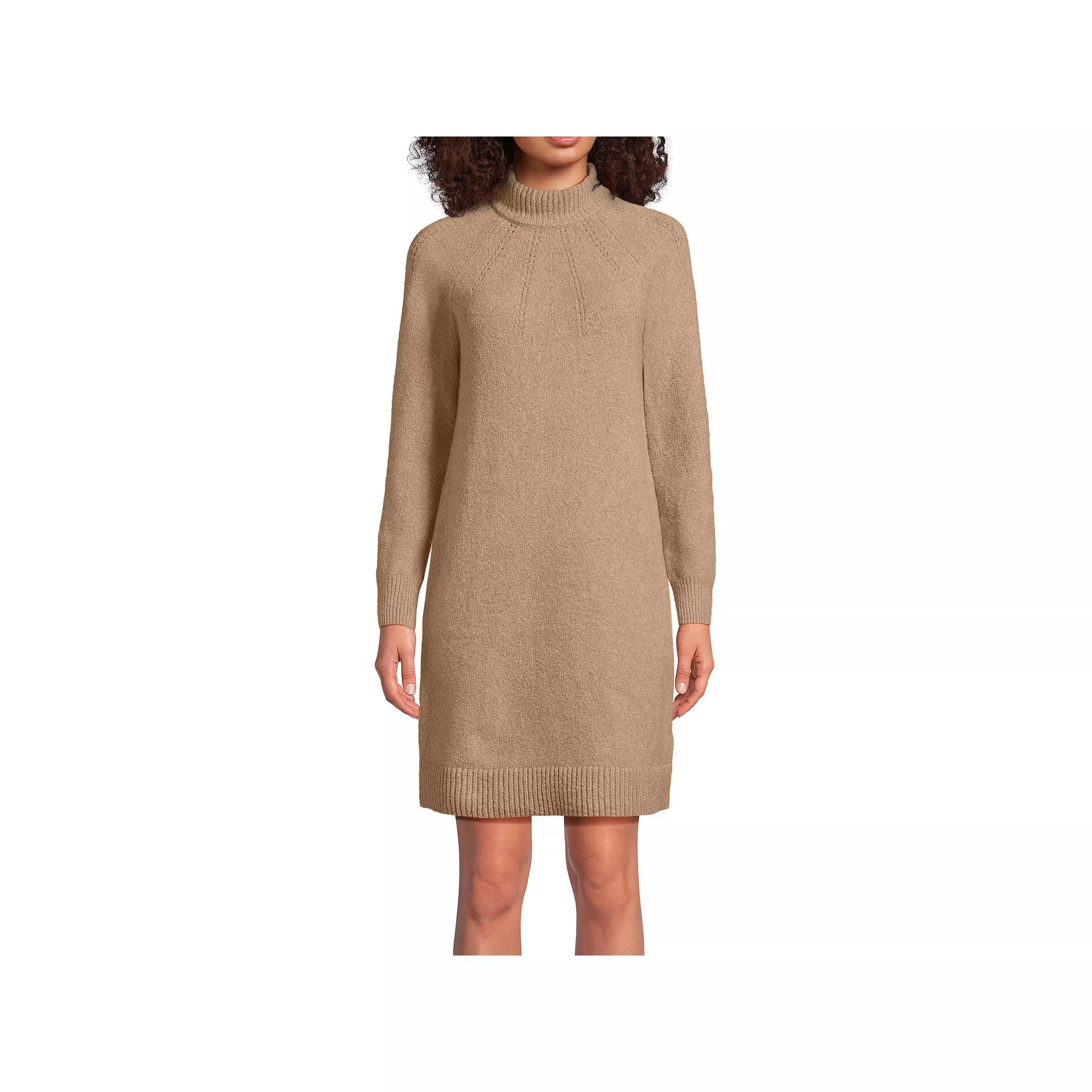 Women's Lands' End Boucle Long Sleeve Mock Neck Sweater Dress, Size: XS, Vicuna Grey Product Image