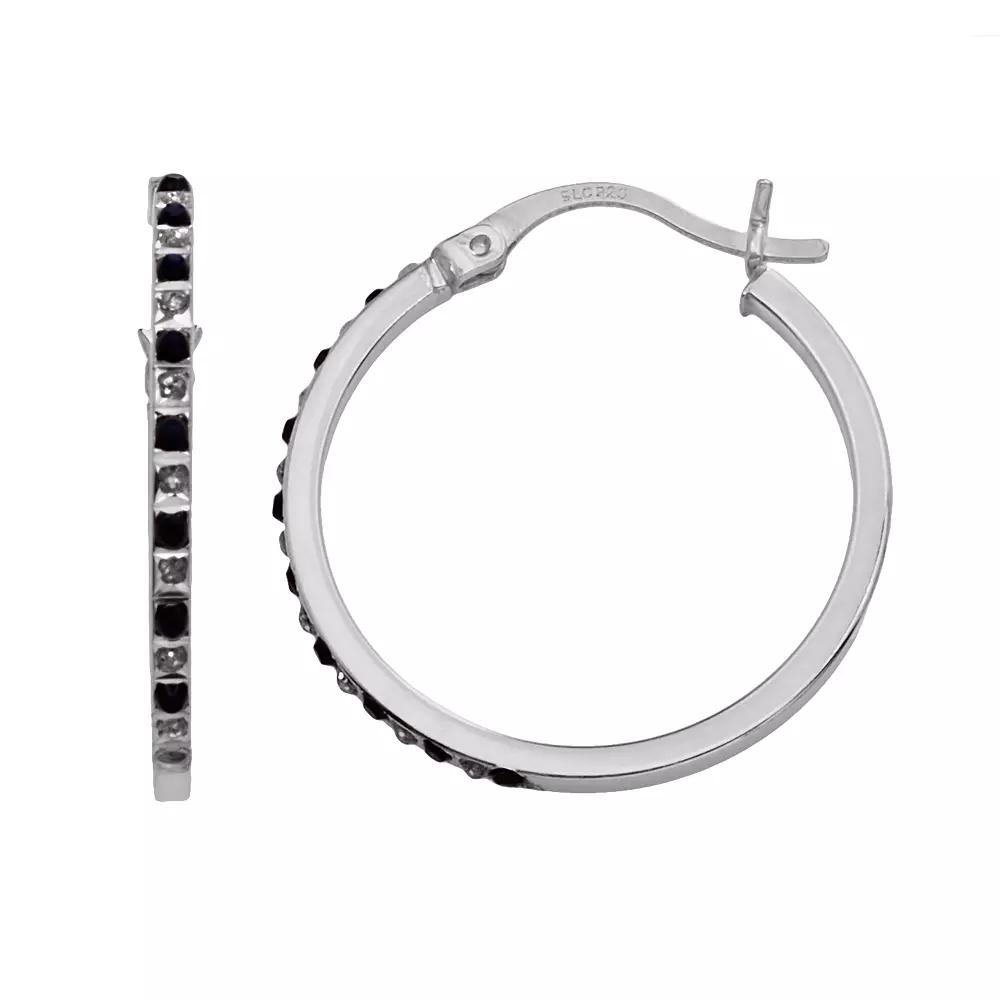 Diamond Mystique Sterling Silver Diamond Accent & Sapphire Round Hoop Earrings, Women's Product Image