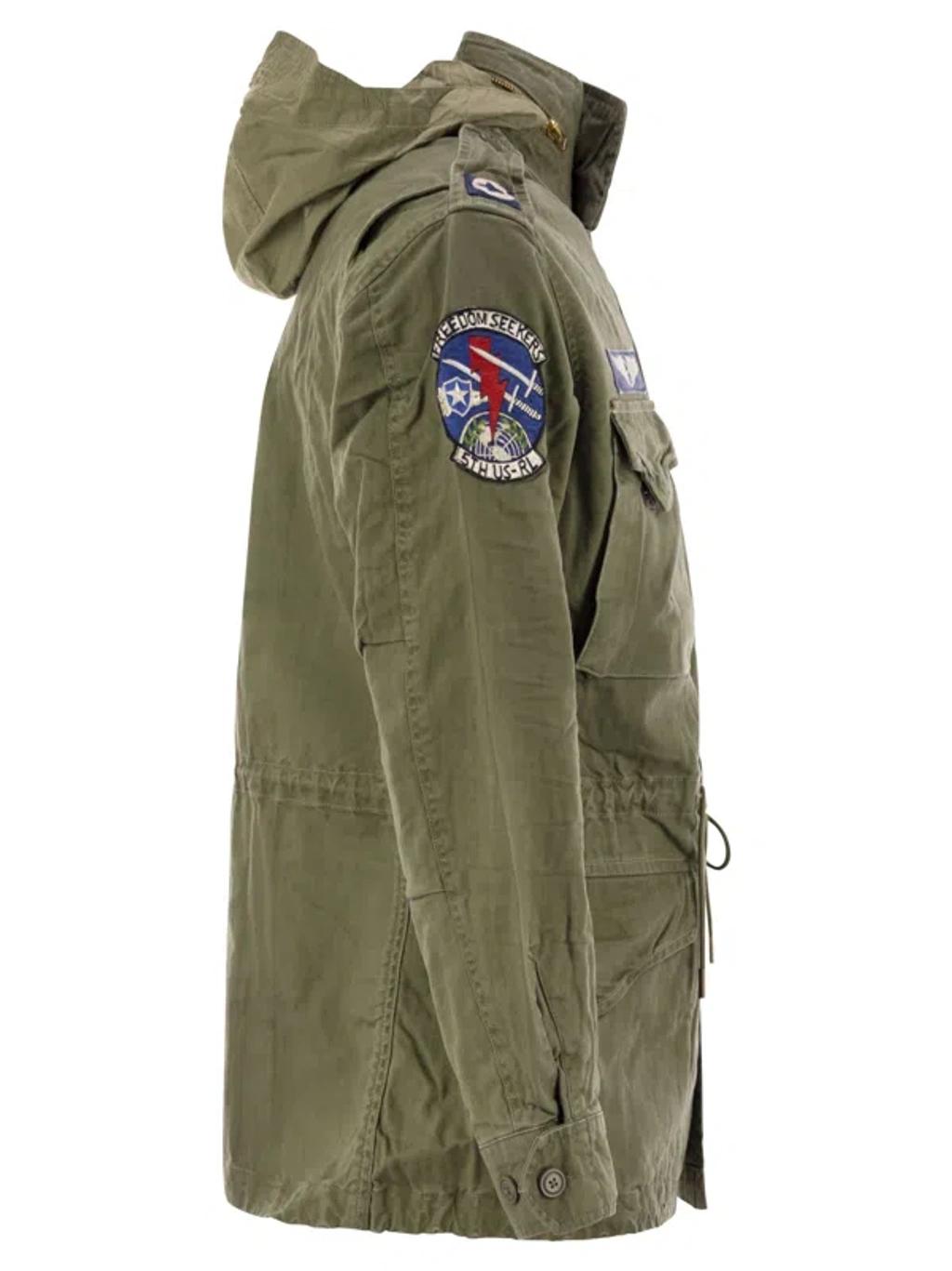 POLO RALPH LAUREN Cotton Denim Jacket With Front Logo Patch In Green Product Image