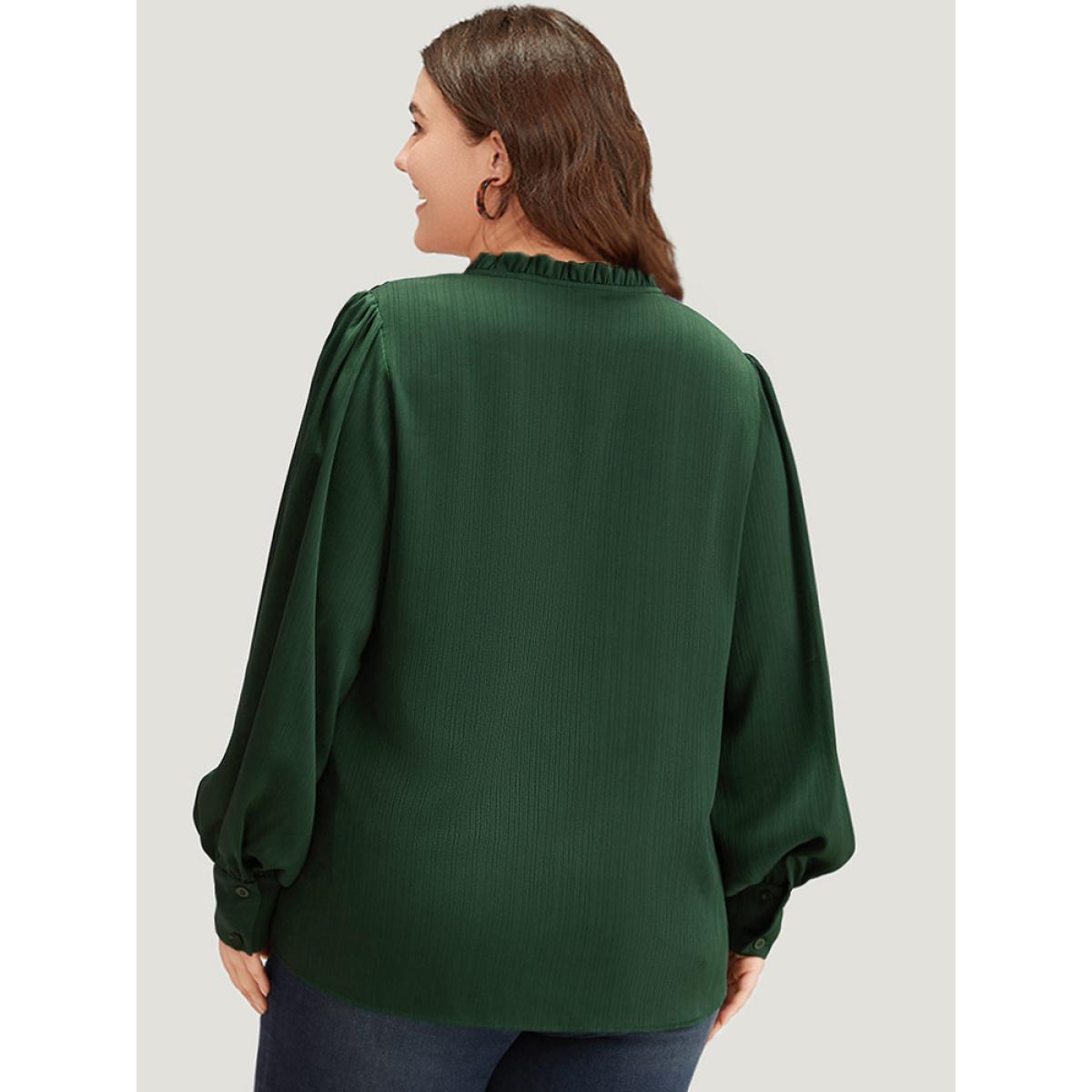 Plus Size DarkGreen Anti-Wrinkle Solid Knot Neck Gathered Lantern Sleeve Blouse Women Office Long Sleeve Tie Neck Work Blouses BloomChic 26/4X Product Image