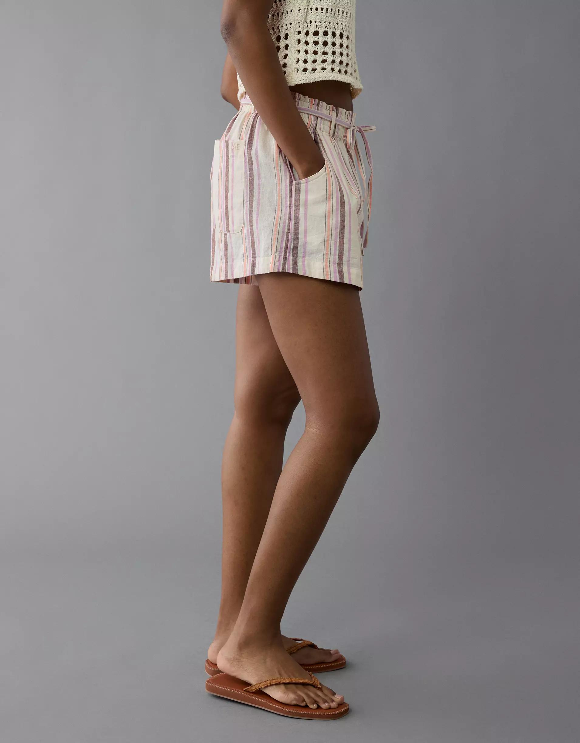 AE Sunchaser Knit High-Waisted Linen-Blend Striped Short Product Image