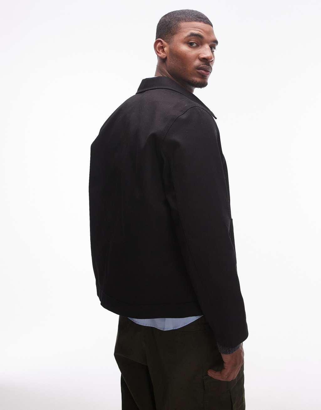 ARKET heavy twill workwear overshirt in black Product Image