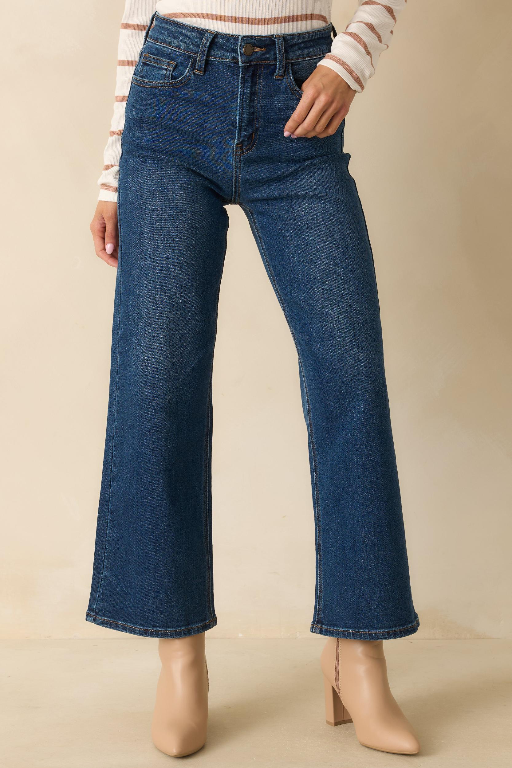 Into The Clouds Dark Wash Cropped Wide Leg Jeans Product Image