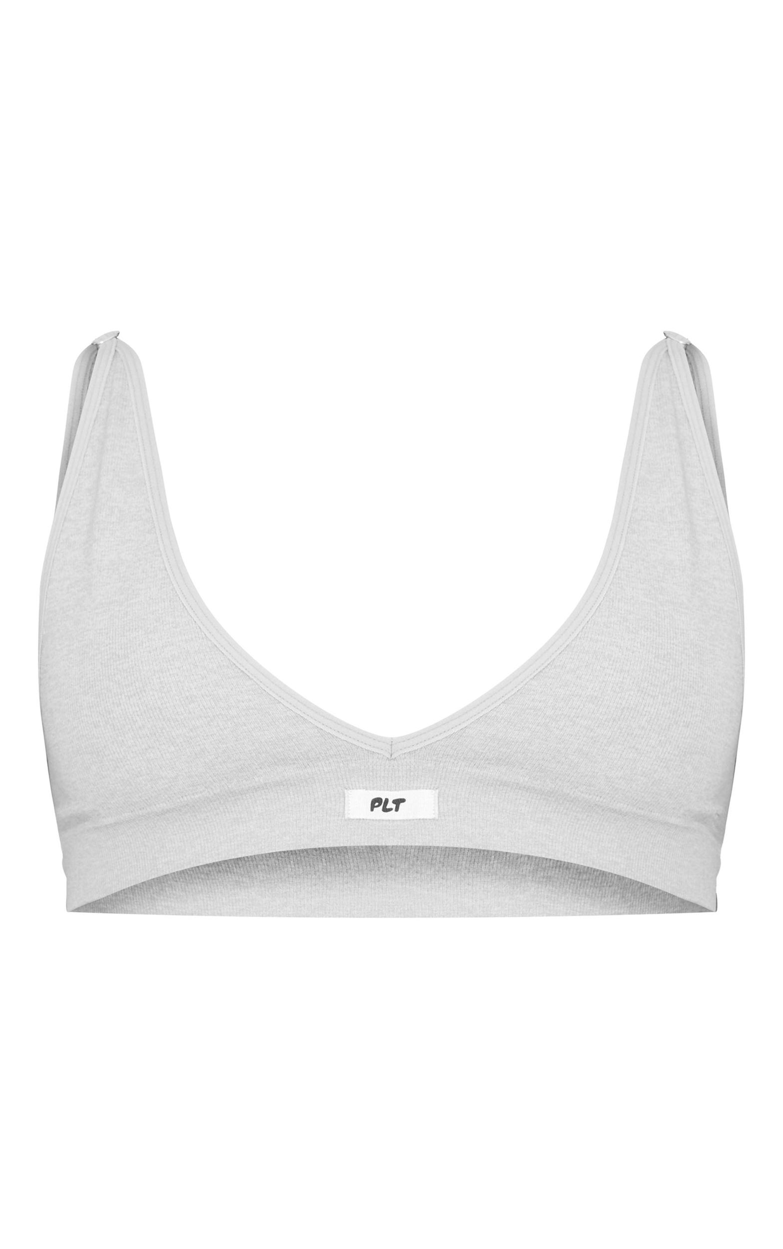 PRETTYLITTLETHING Grey Badge Plunge Seamless Bra Product Image