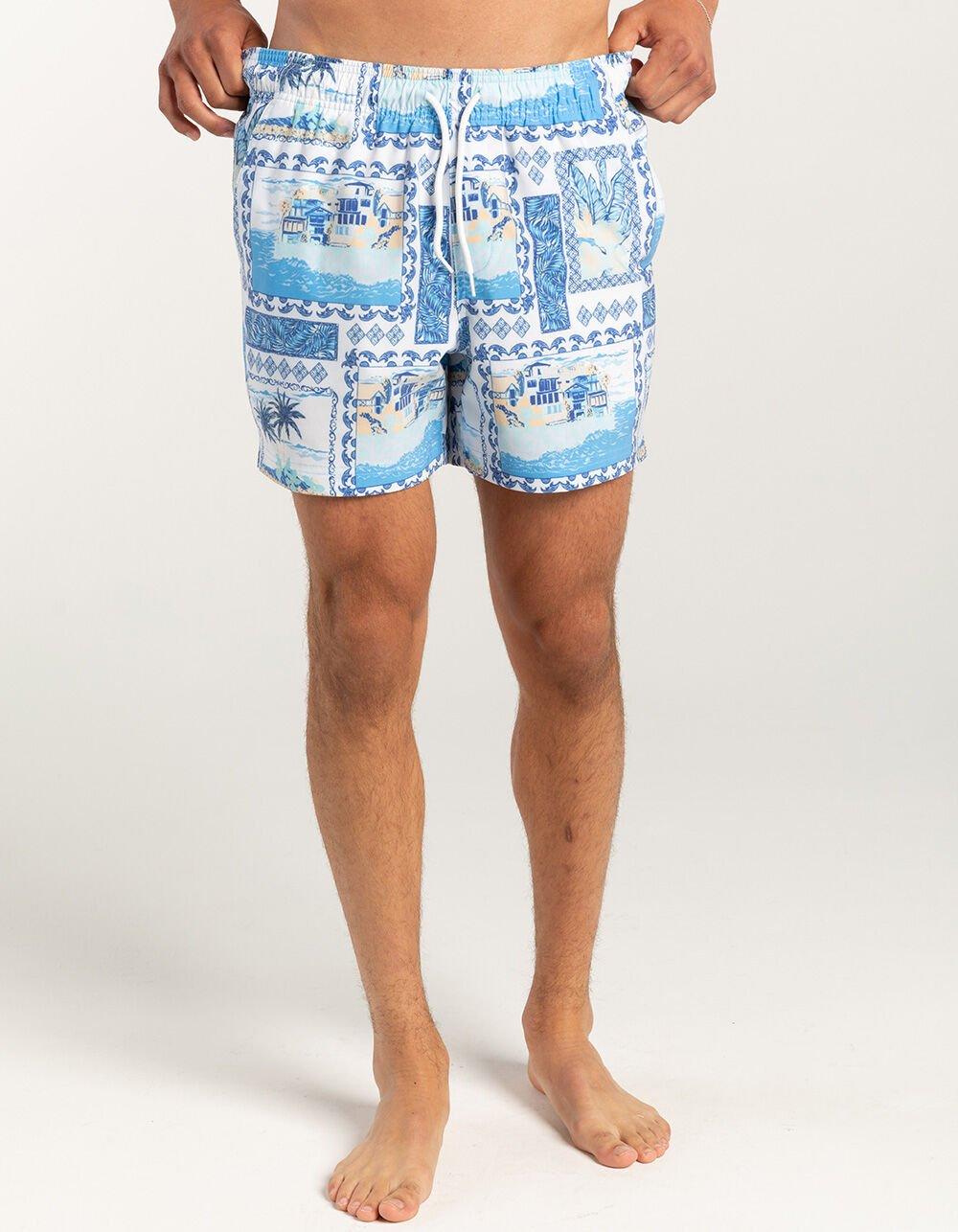 RSQ Mens Vacation Scene 5" Swim Shorts - WHT/BLUE Product Image