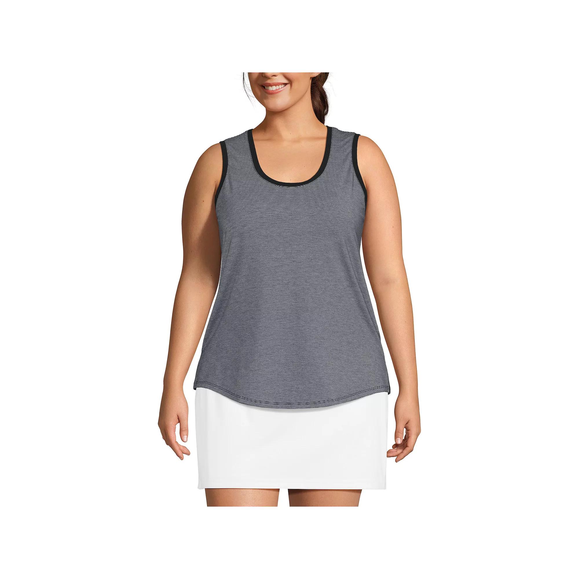 Plus Size Lands' End Sleeveless Power Performance Scoop Neck Tunic Tank Top, Women's, Size: 2XL, Black Pinstripe Product Image