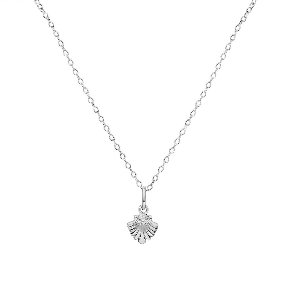 PRIMROSE Sterling Silver Cubic Zirconia Polished Seashell Pendant Necklace, Women's, Size: 18", Sterling Clear Product Image
