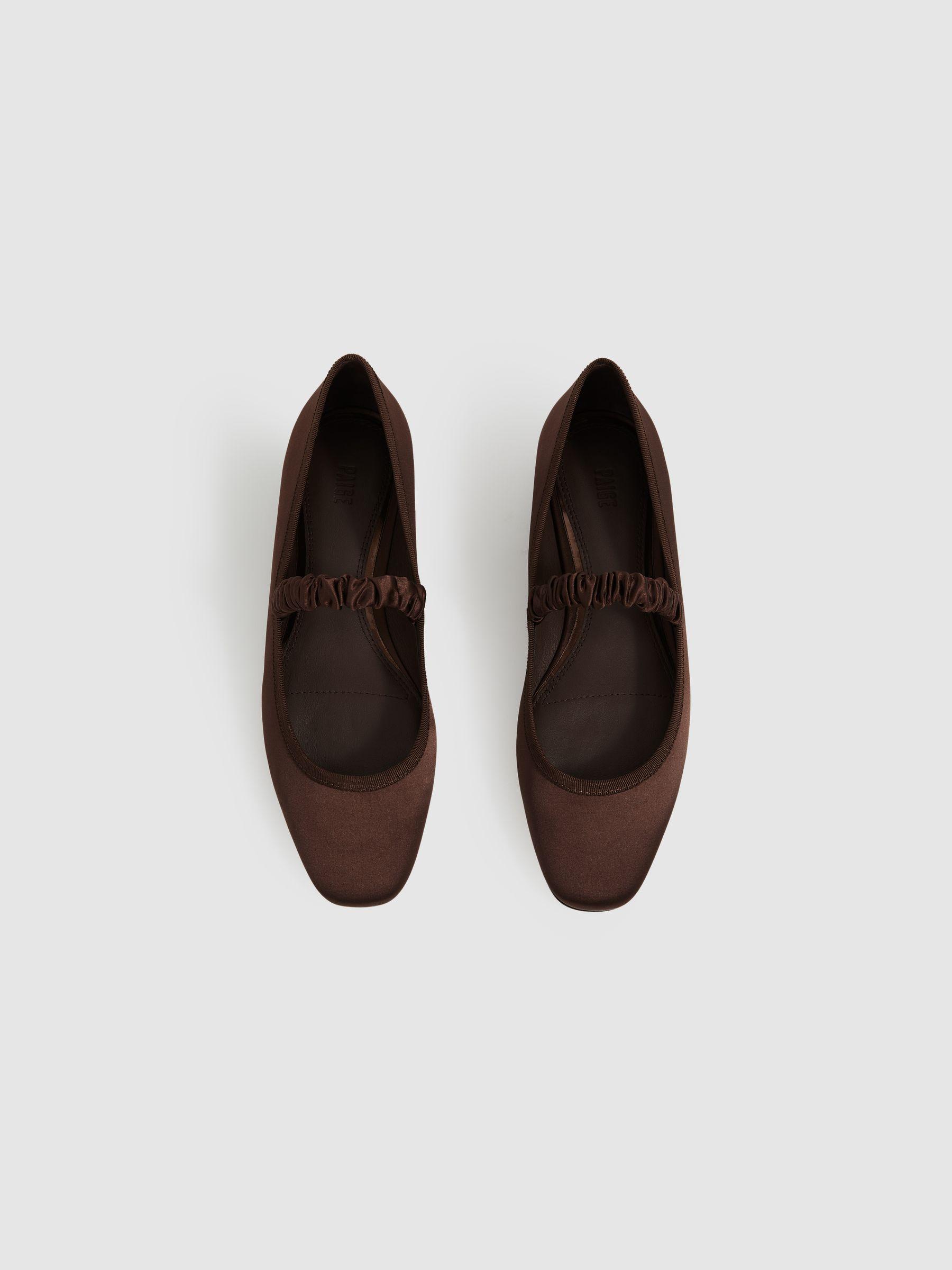 Paige Satin Ballerina Shoes in Chocolate Product Image