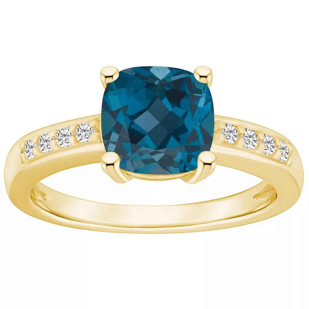 Alyson Layne 14k Gold Cushion London Blue Topaz & 1/8 Carat T.W. Diamond Ring, Women's, Size: 7 Product Image