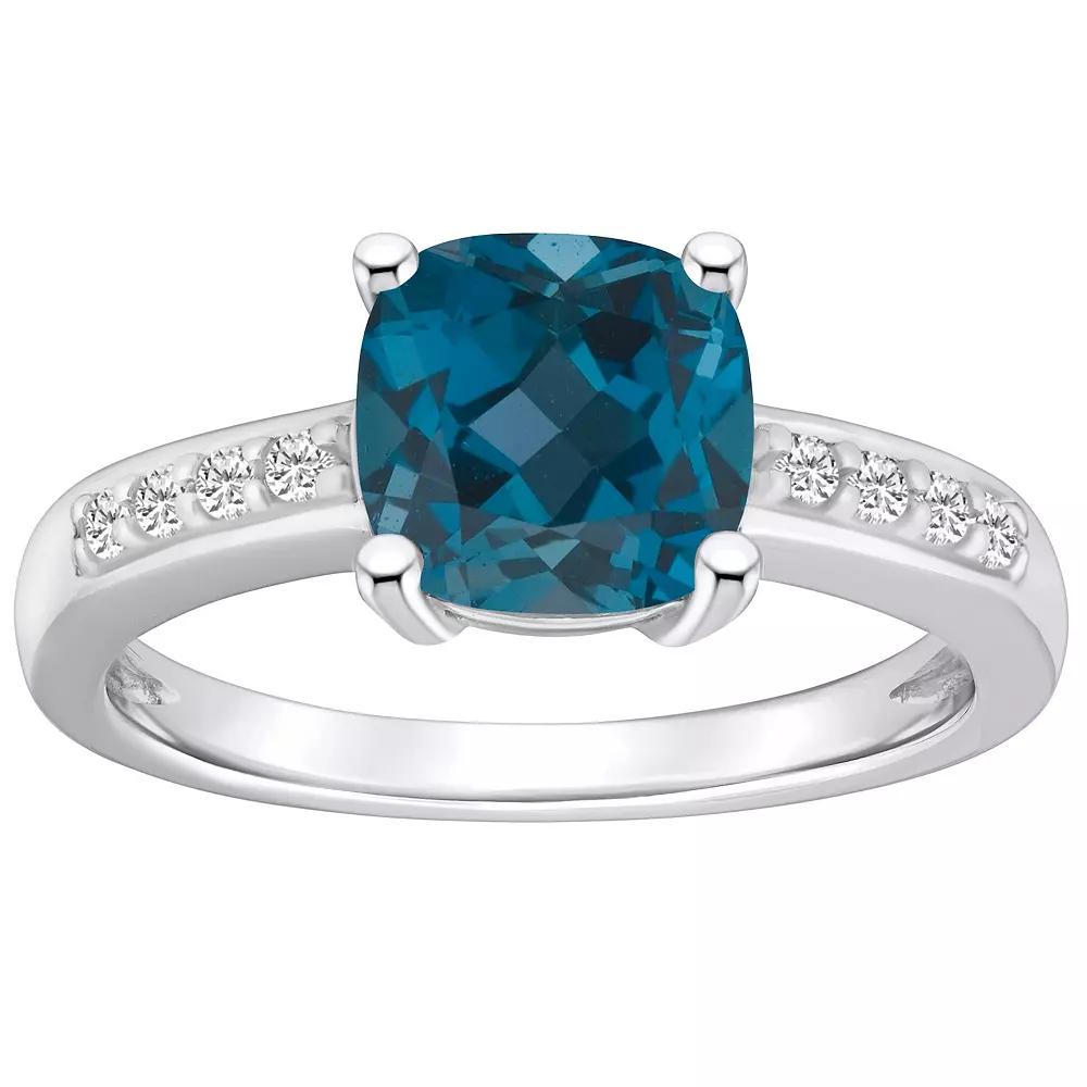 Alyson Layne 14k White Gold Cushion London Blue Topaz & 1/8 Carat T.W. Diamond Ring, Women's, Size: 5 Product Image