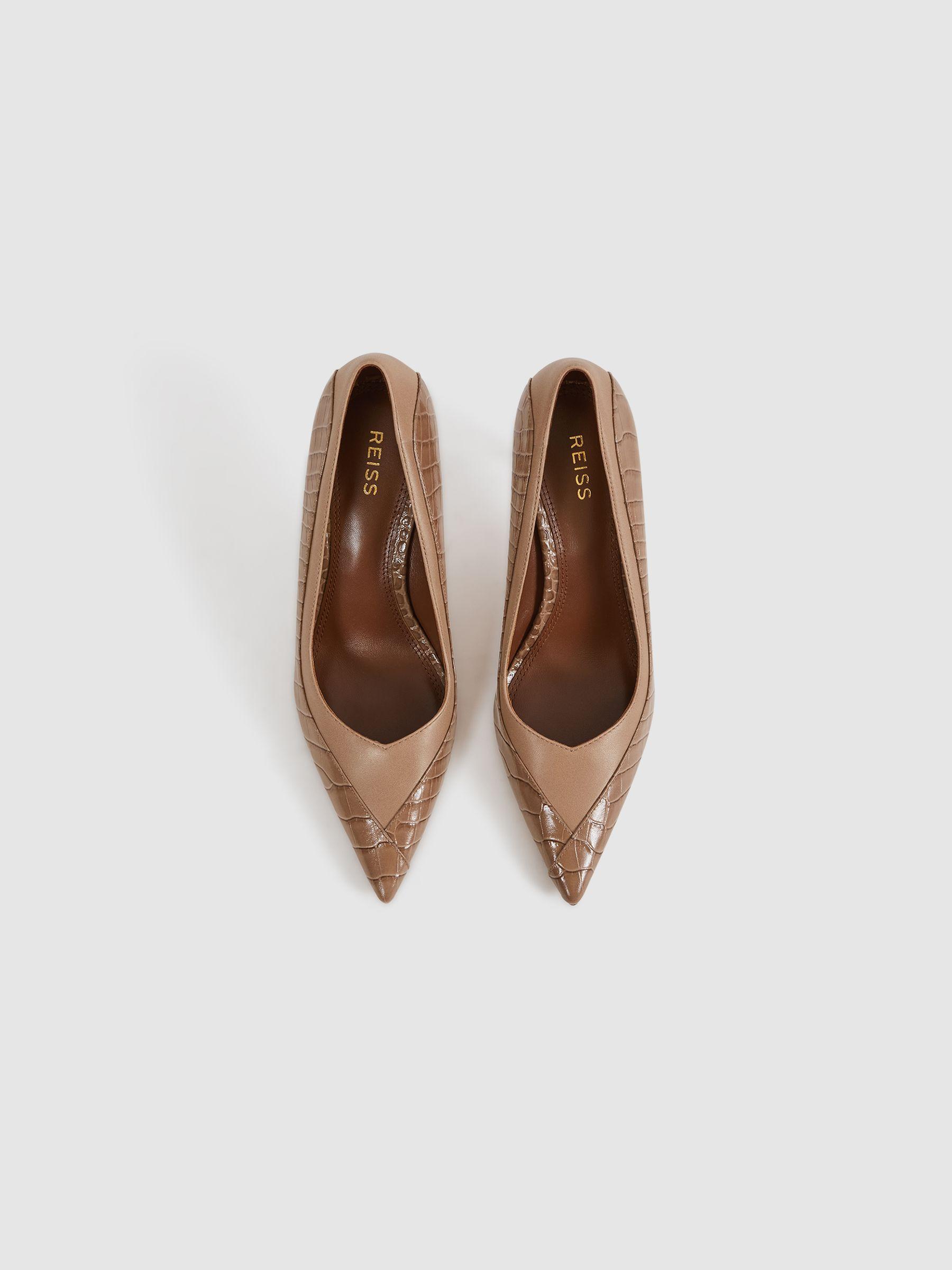 Leather Contrast Court Shoes in Taupe Product Image