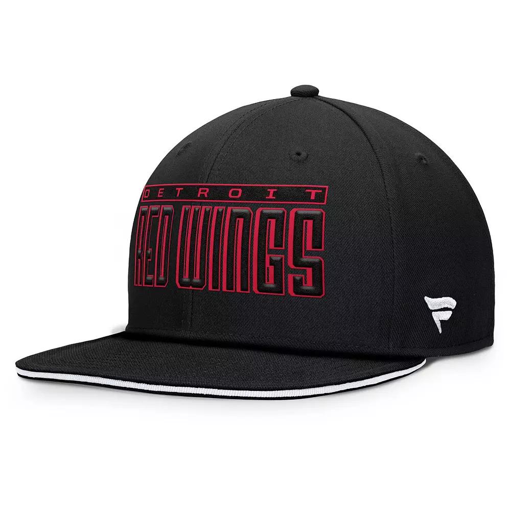 Men's Fanatics Black Detroit Red Wings Fundamental Gino Stack Text Snapback Hat Product Image