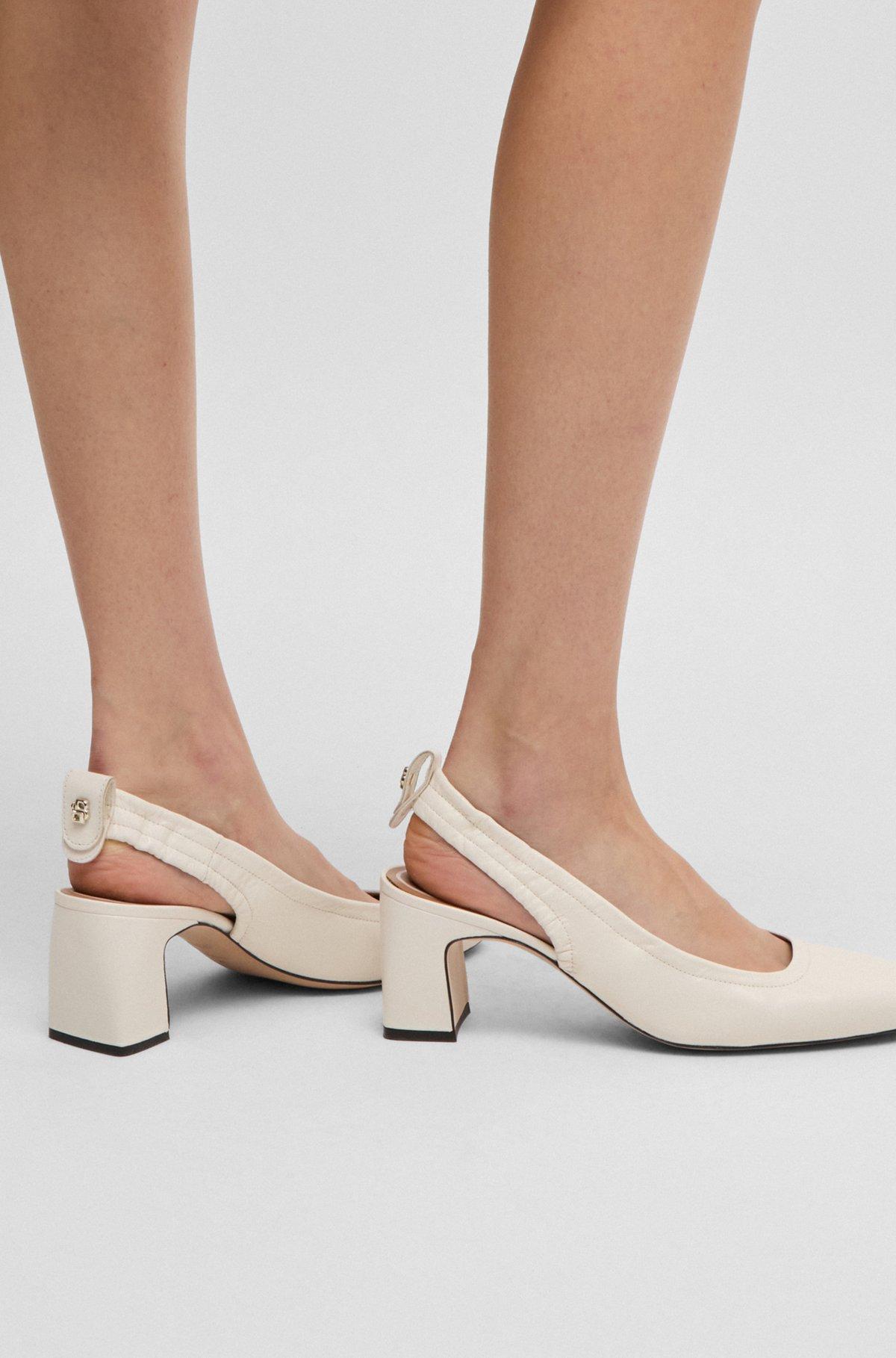 BOSS - Leather slingback pumps with Double B monogram - White Product Image