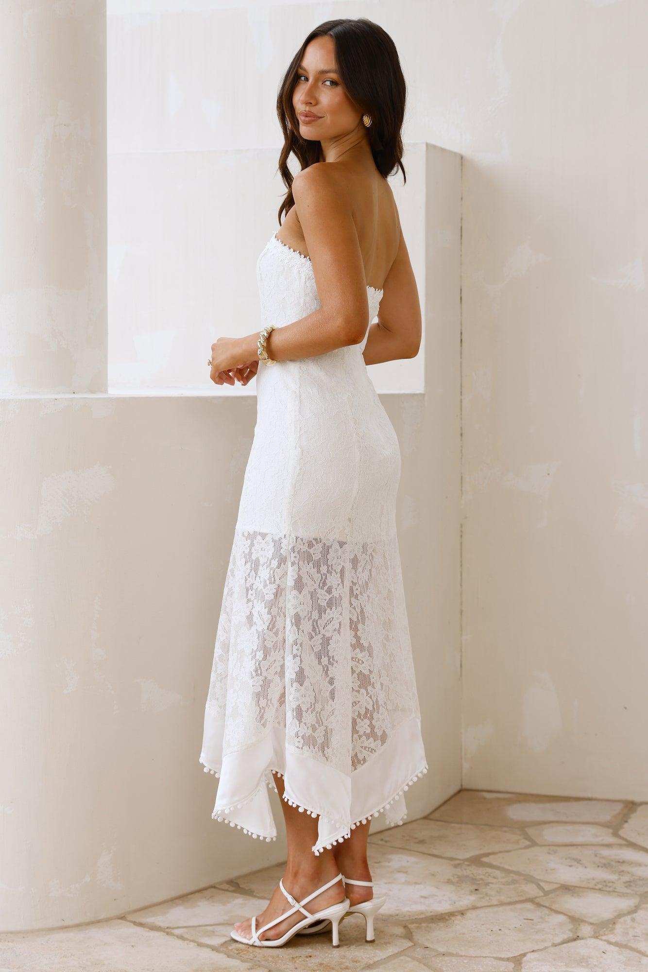 Luxe Petal Lace Strapless Maxi Dress White Product Image