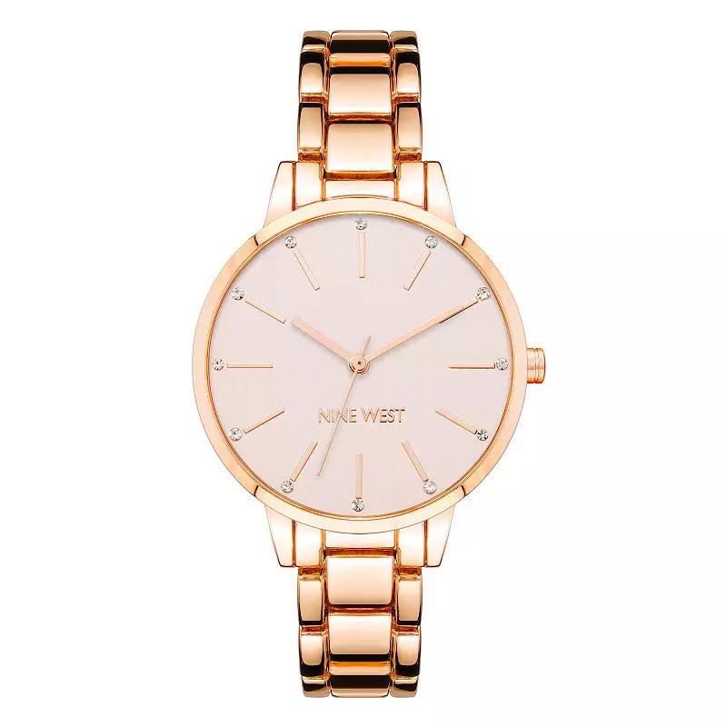 Nine West Women's Gold-Tone Bracelet Watch with Crystal Accents, Size: Medium, Gold Tone Beige Product Image