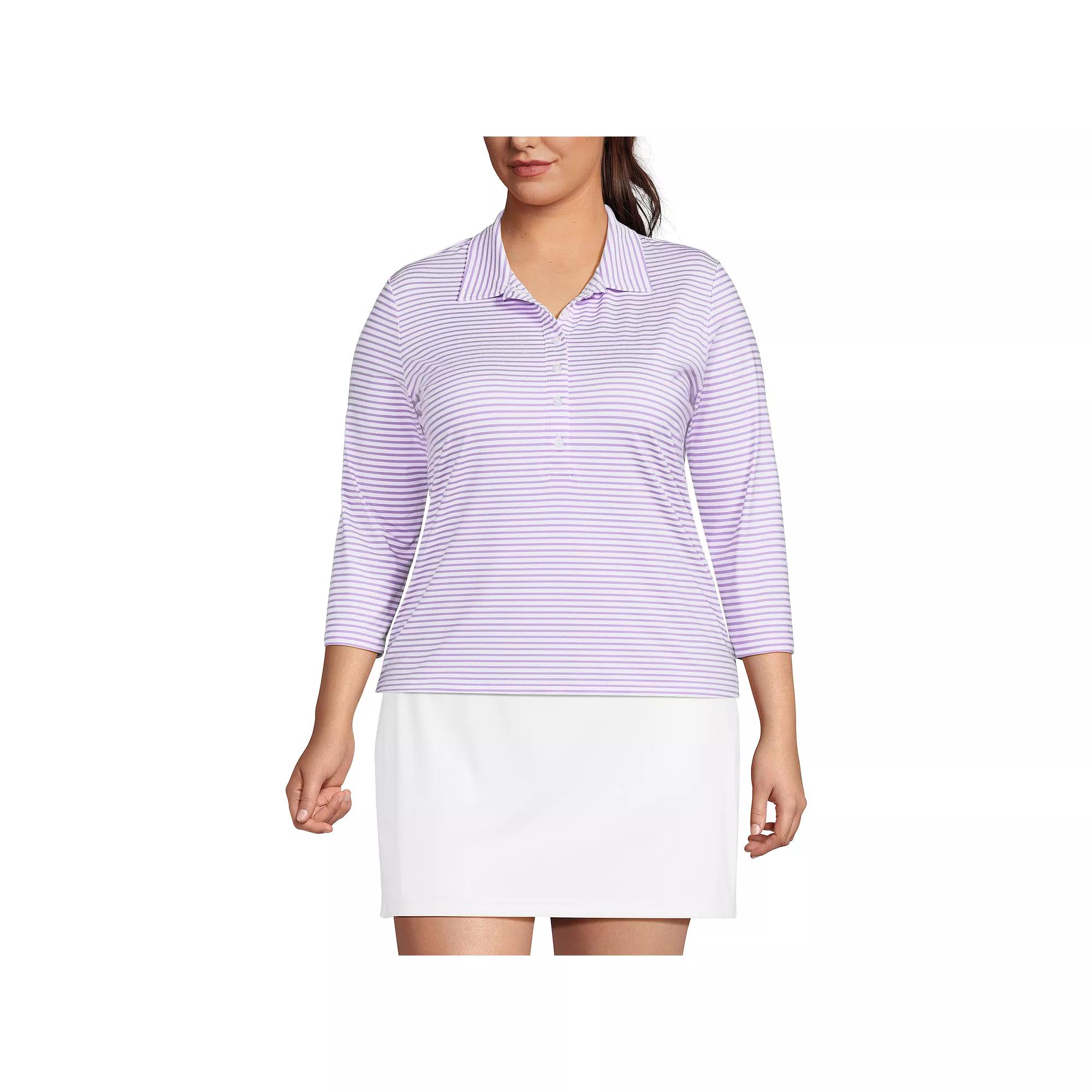 Plus Size Lands' End 3/4 Sleeve Active Polo Shirt, Women's, Size: 1XL, White Twilight Product Image
