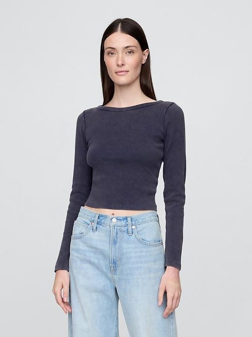 Heavyweight Rib Boatneck Crop T-Shirt Product Image