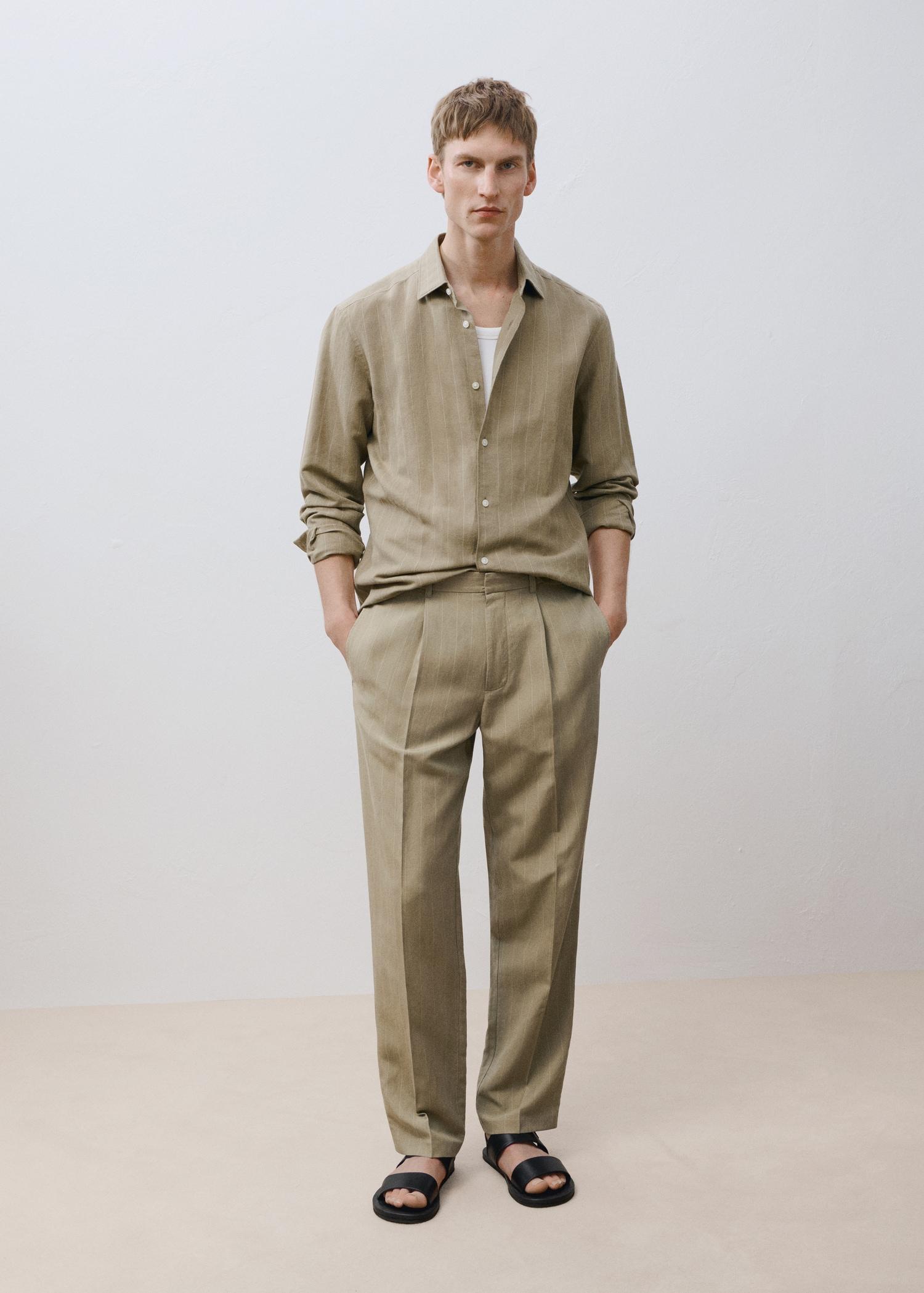 Pinstripe linen pants - Men | MANGO USA Product Image