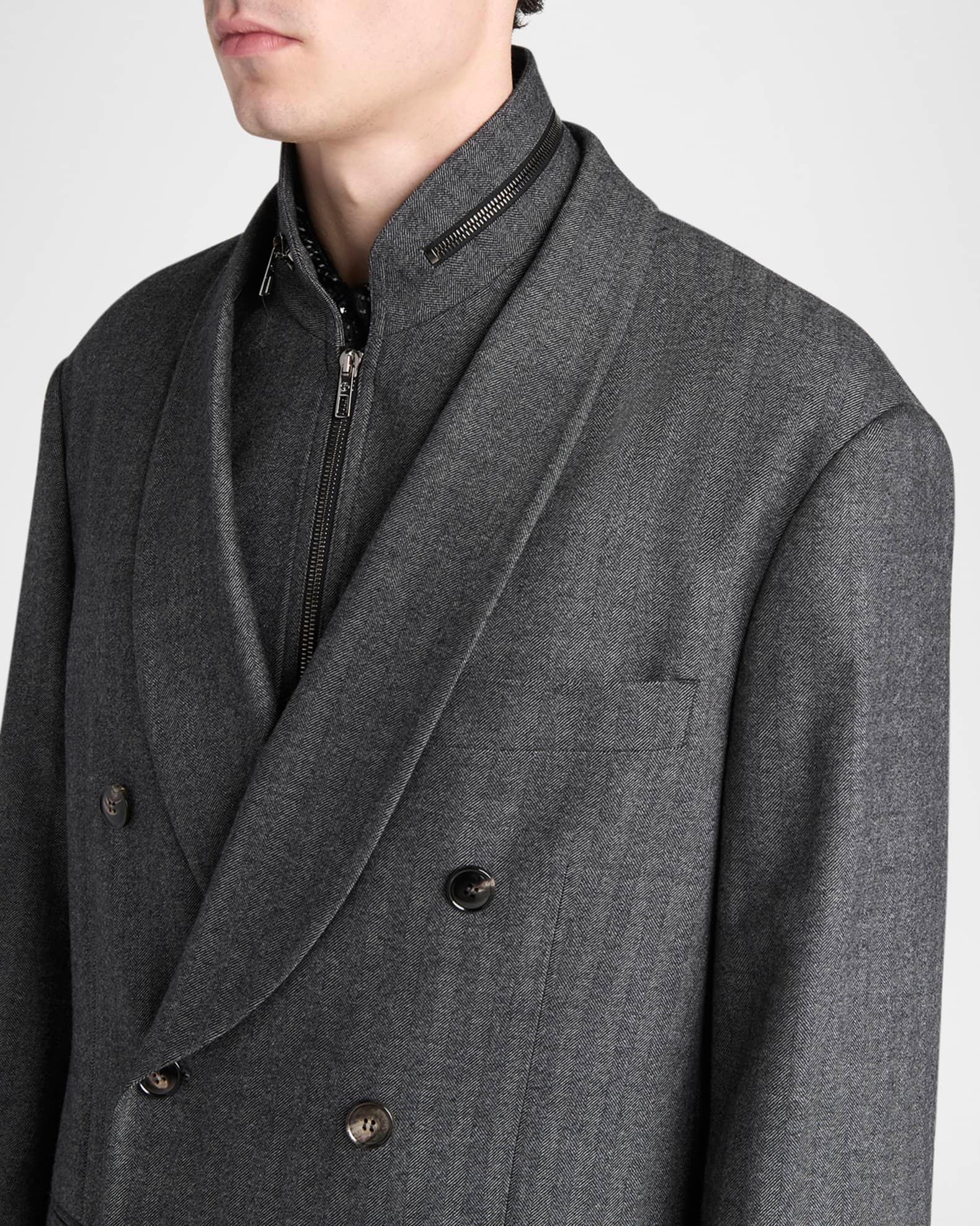 Men's Chevron Pattern Wool Cashmere Blend Shawl Lapel Double Breasted Suit Product Image