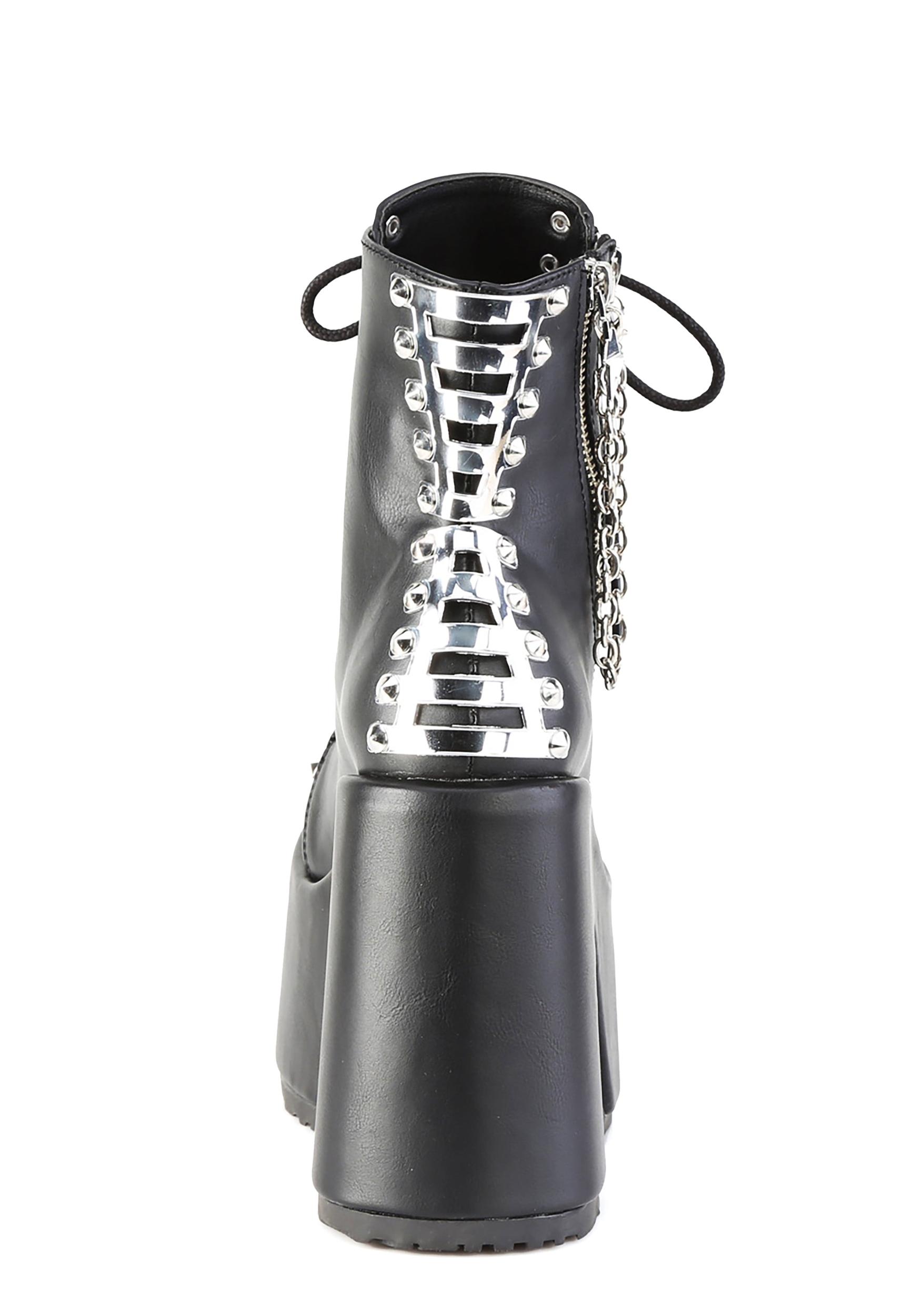 Demonia Camel-208 Ankle Boots With Double Zippers - Black Product Image