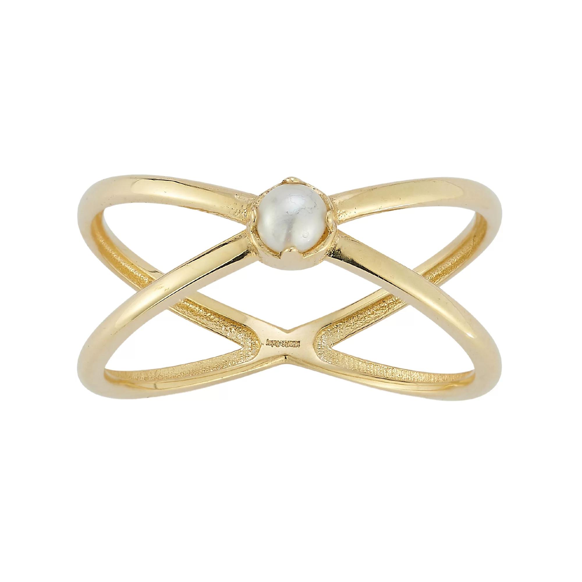 LUMINOR GOLD 14k Gold Freshwater Cultured Pearl Criss Cross Ring, Women's, Size: 7 Product Image