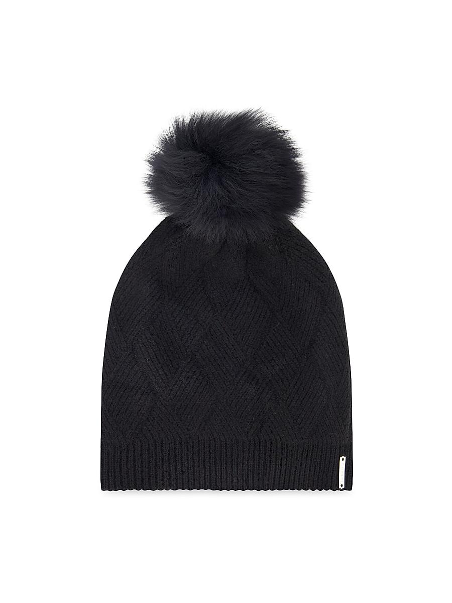 Womens Cashmere Knit Hat with Toscana Lamb Pompom Product Image