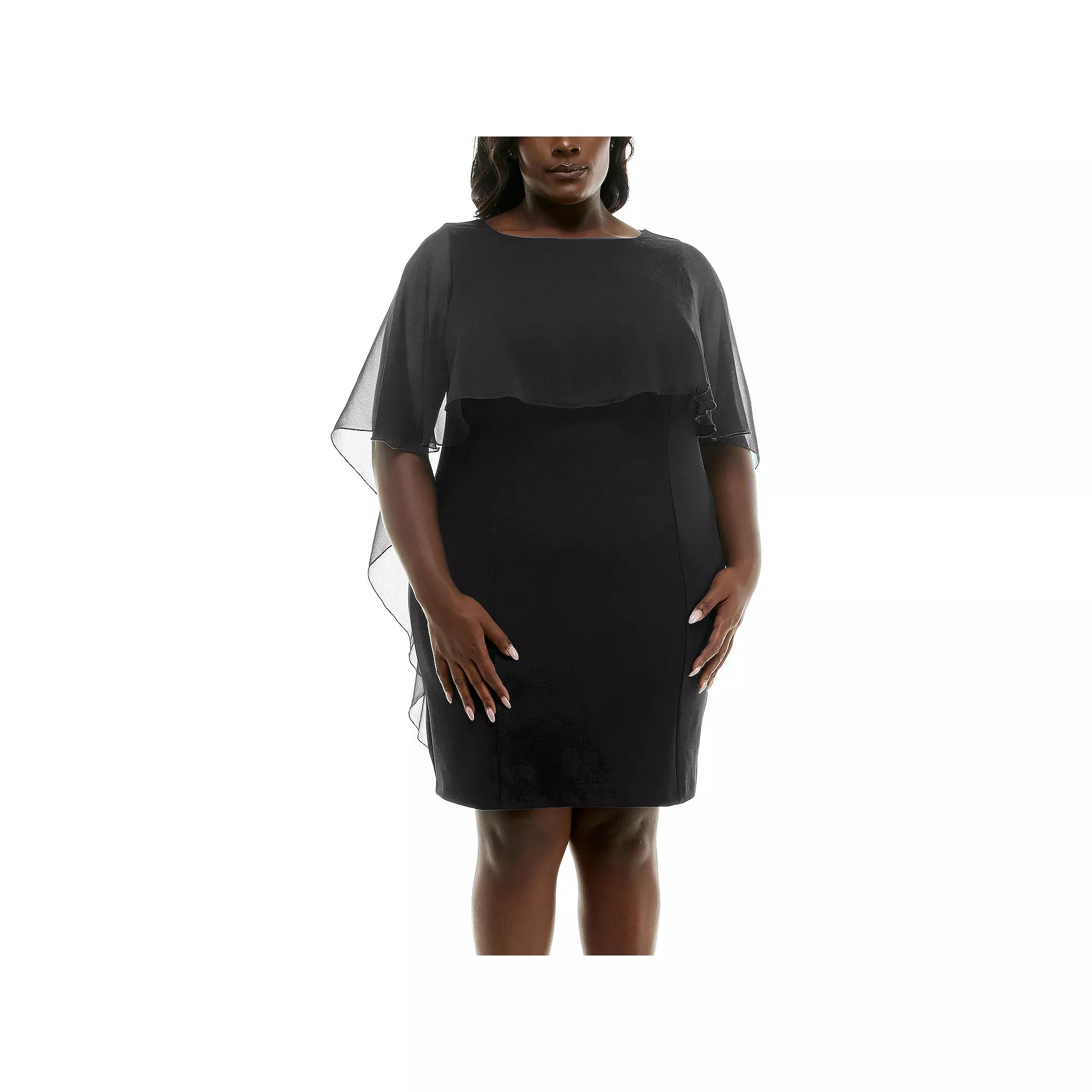 Plus Size Nina Leonard Sheath Popover Chiffon Dress, Women's, Size: 2XL, Green Product Image