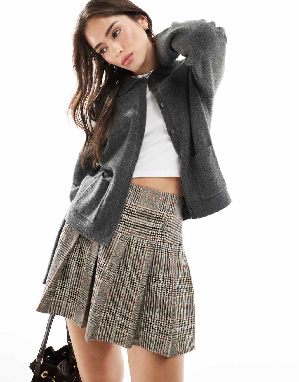 ASOS DESIGN pleated mini skirt in check Product Image