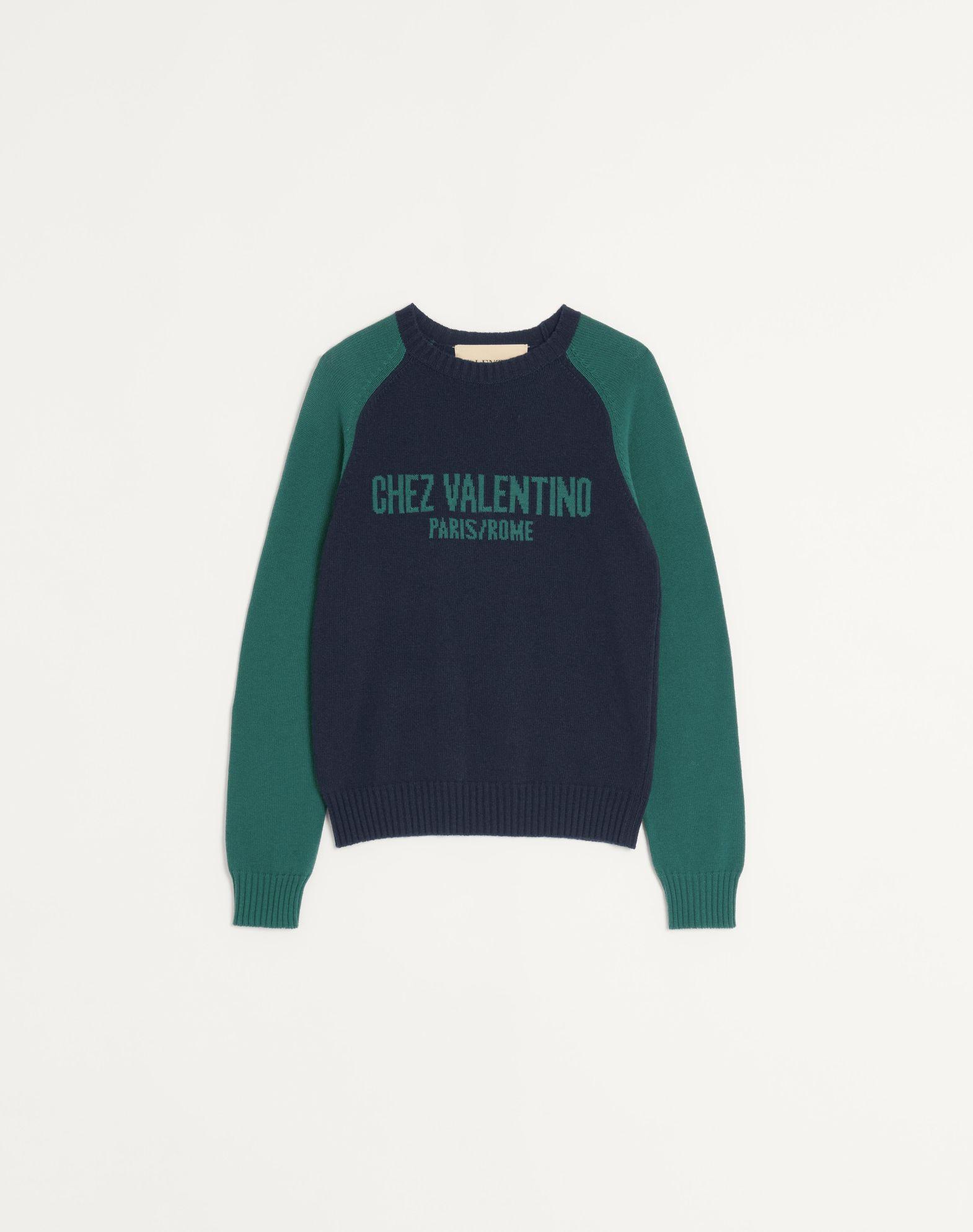 Wool And Cotton Sweater With Chez Valentino Jacquard Pattern Product Image