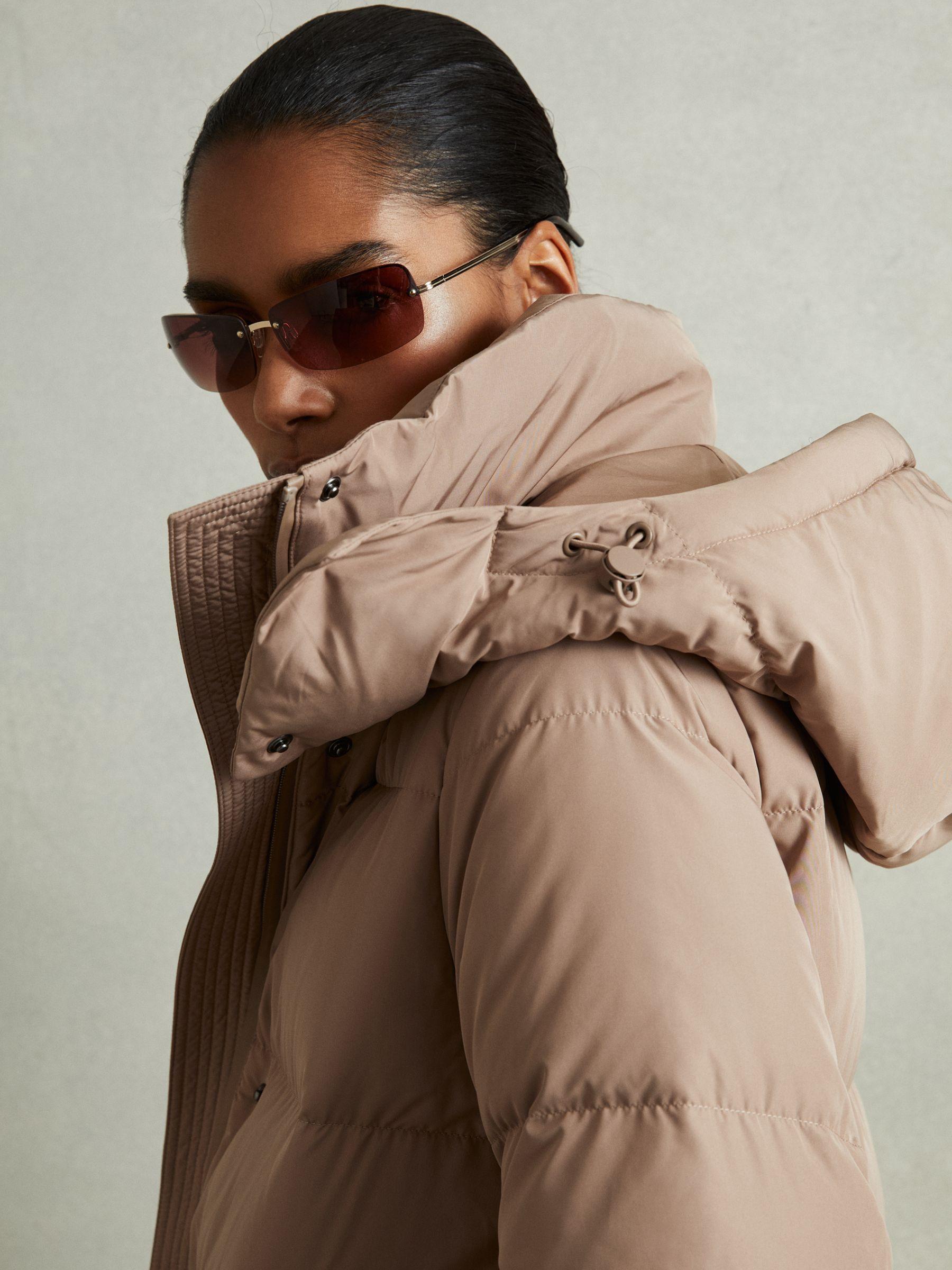 Petite Longline Hooded Puffer Coat in Mink Neutral Product Image