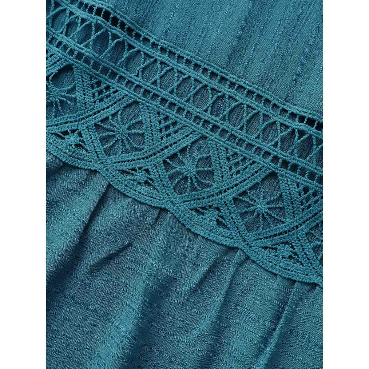 Plus Size Solid Crochet Lace Petal Sleeve Dress Aegean Women Elegant Woven ribbon&lace trim V-neck Short sleeve Curvy BloomChic 18-20/2X Product Image