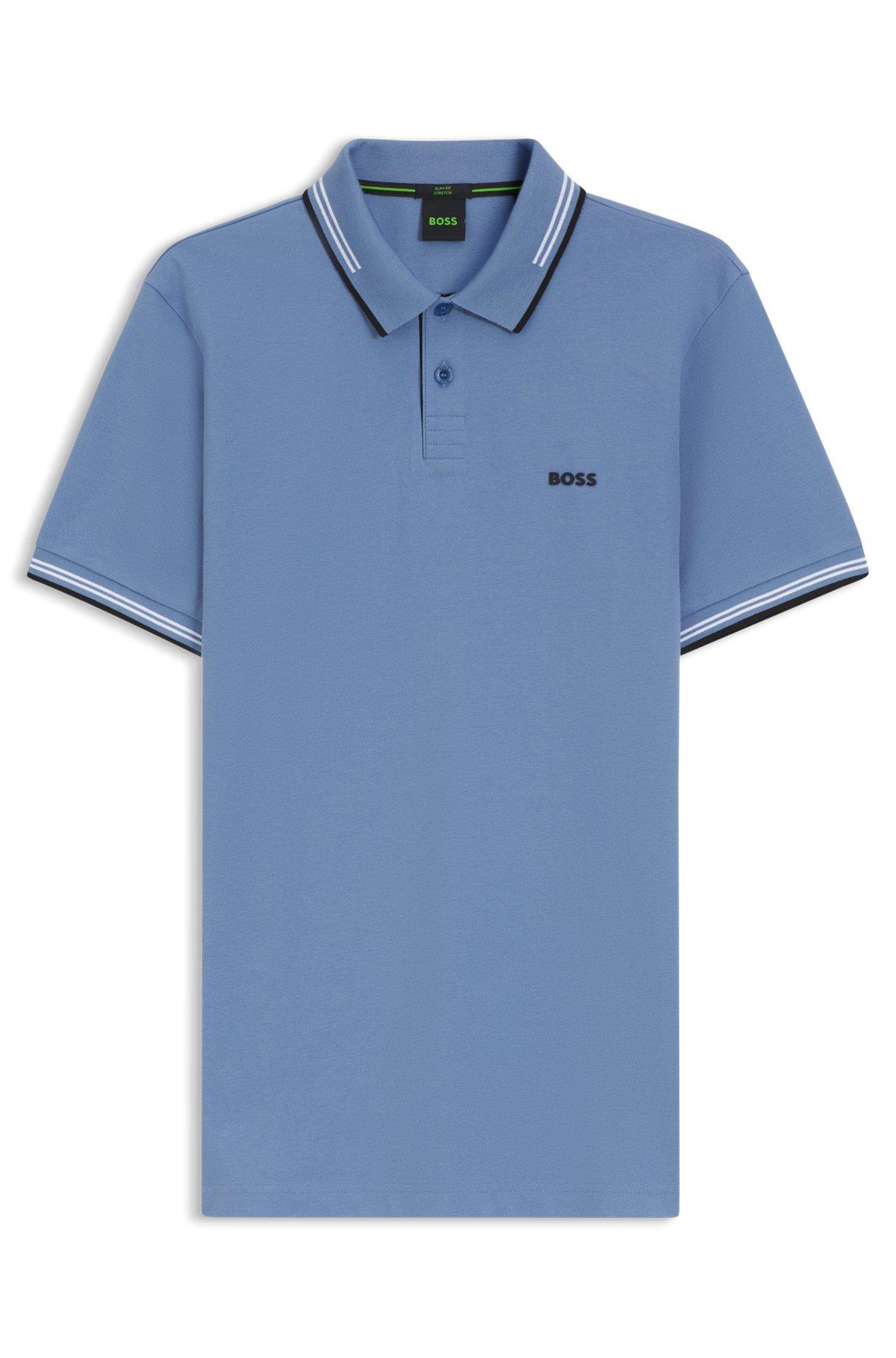 Stretch-cotton slim-fit polo shirt with branding and stripes Product Image