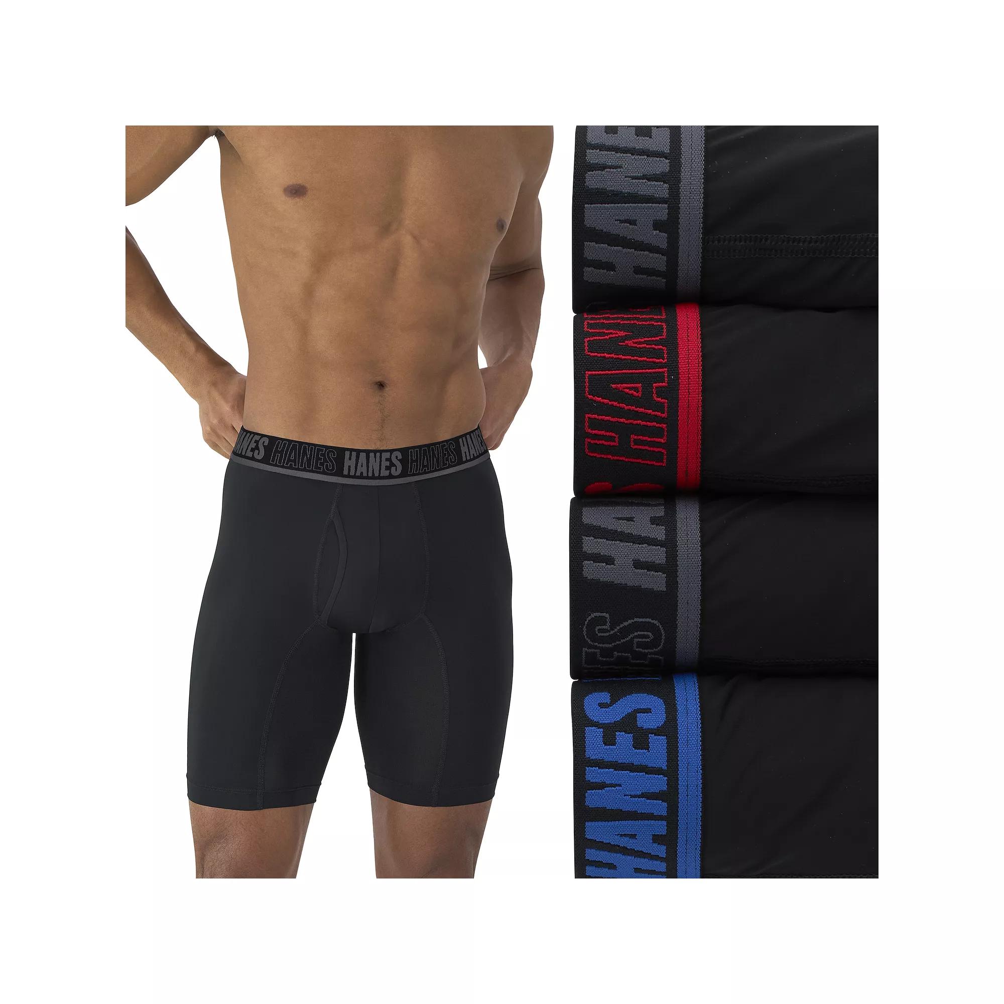 Men's Hanes® 4 Pack Moves Ultimate X Temp Anti Chafe Long Leg Boxer Brief Underwear,  Product Image