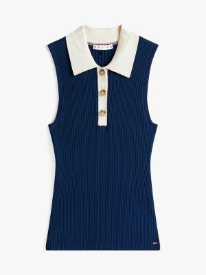 Sleeveless Ribbed Polo Sweater Product Image