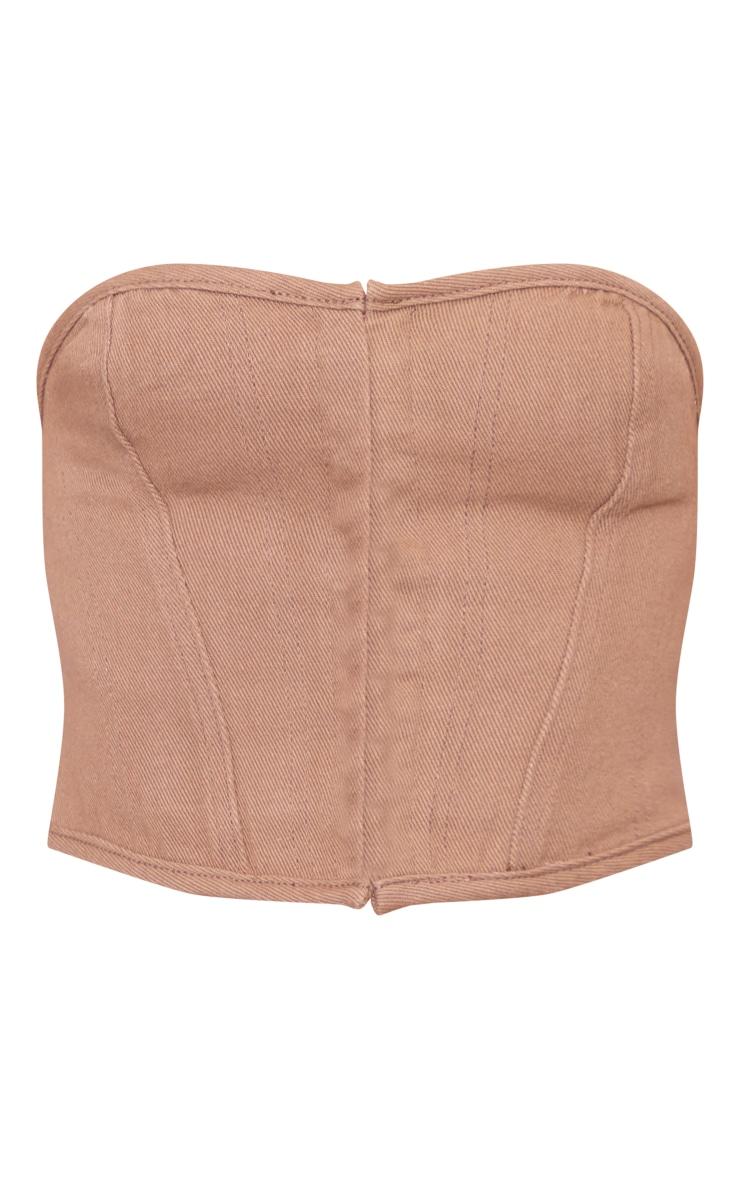 Petite Washed Brown Denim Hook And Eye Corset Top Product Image
