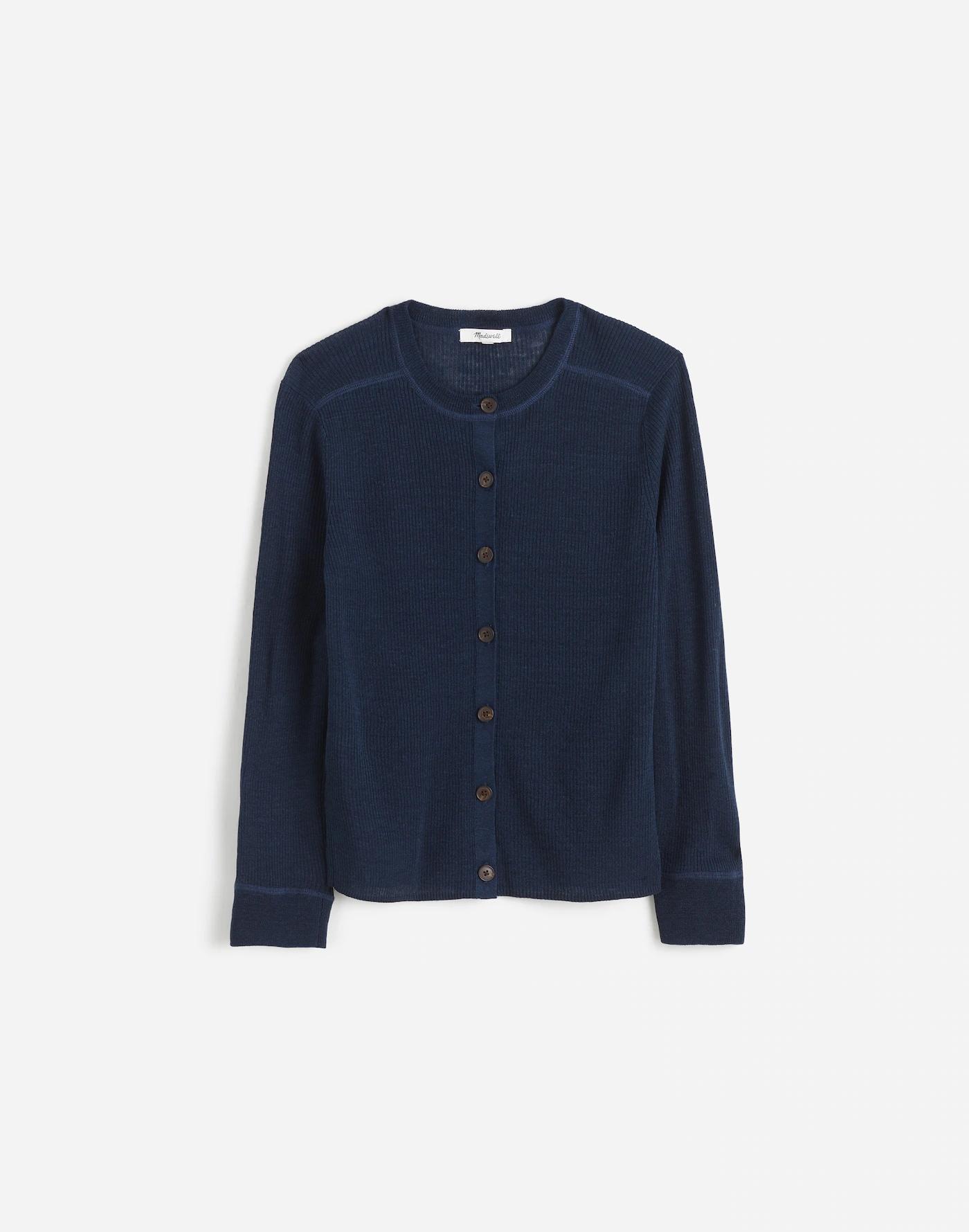 Linen-Blend Crewneck Cardigan Product Image