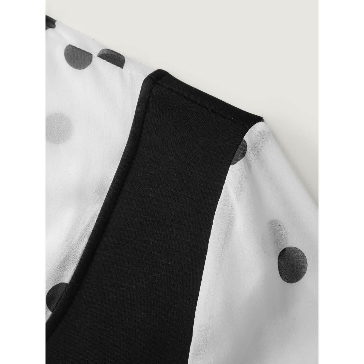 Plus Size Polka Dot Neck Tie Midi Dress Black Women Retro Ribbon-tied collar Long Sleeve Curvy BloomChic 28/5X Product Image