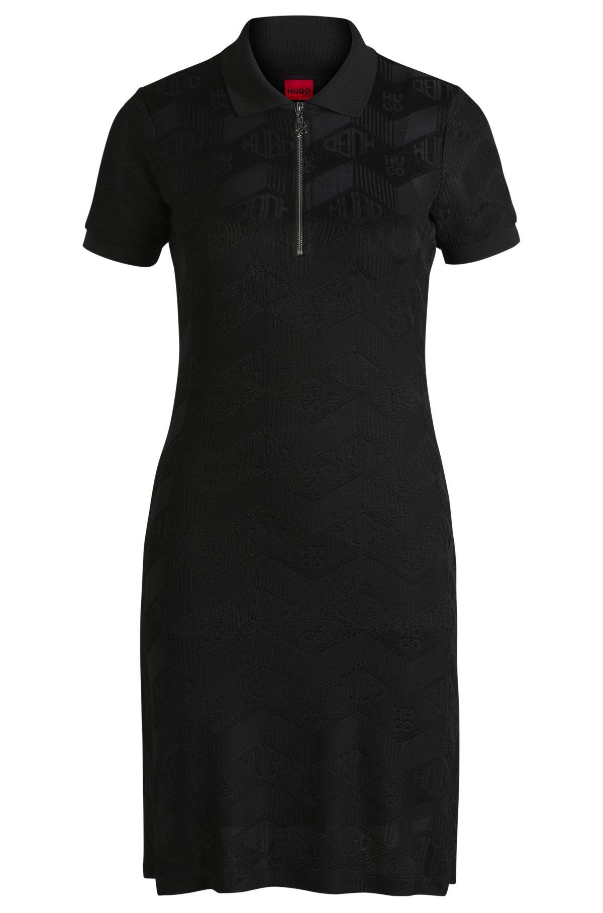 HUGO - Jacquard-knit dress with logo-zip placket - Patterned Product Image
